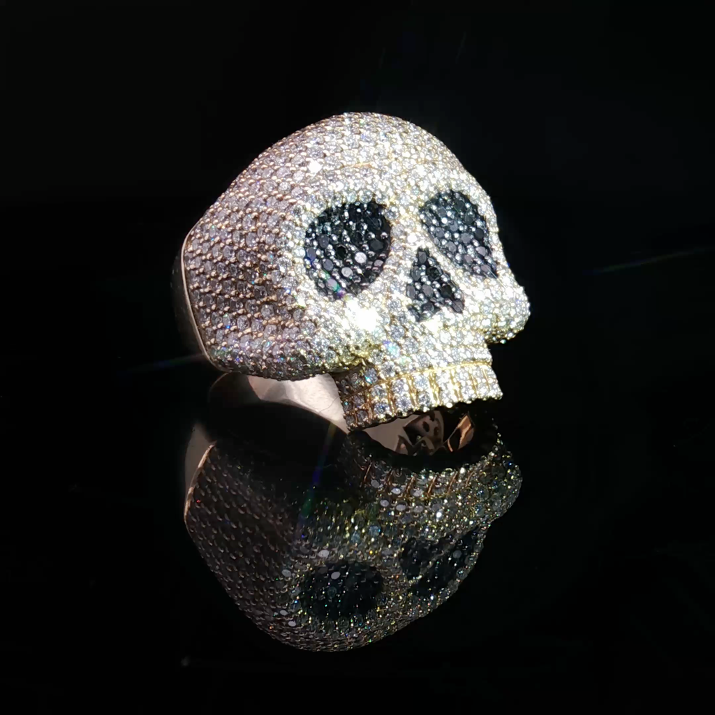14K Natural Diamond Skull Ring