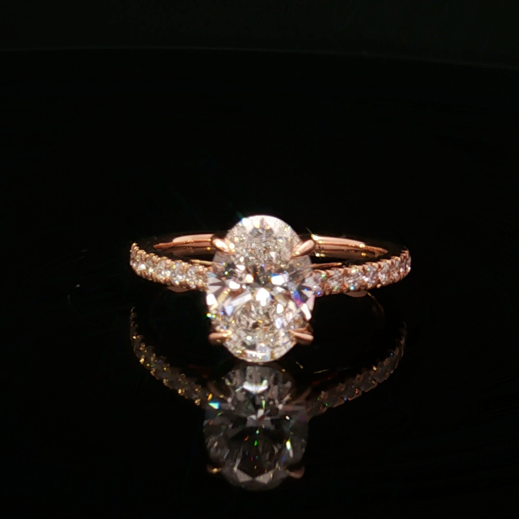 14k Rose Gold Ring  With Oval Cut Diamond