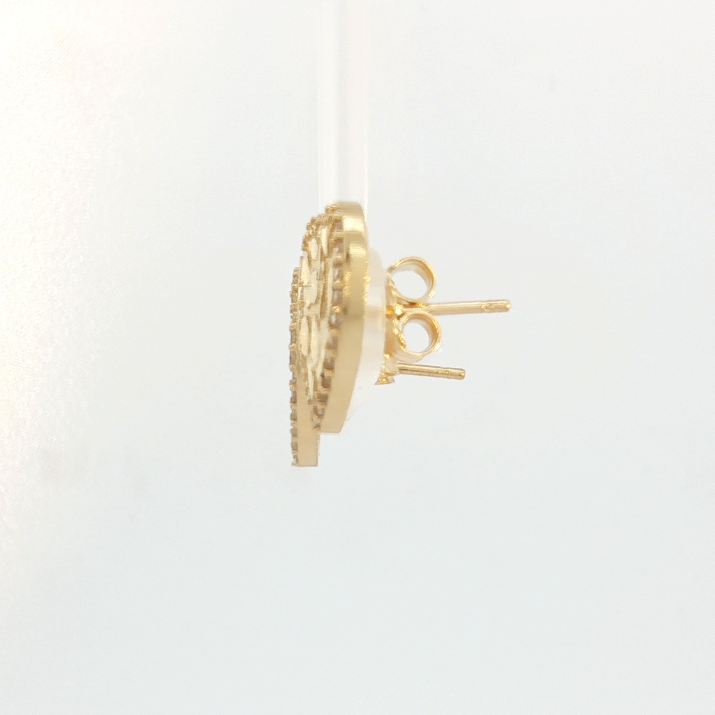 14k Flat Heart Stud Earrings with Round Brilliant Cubic Zirconia