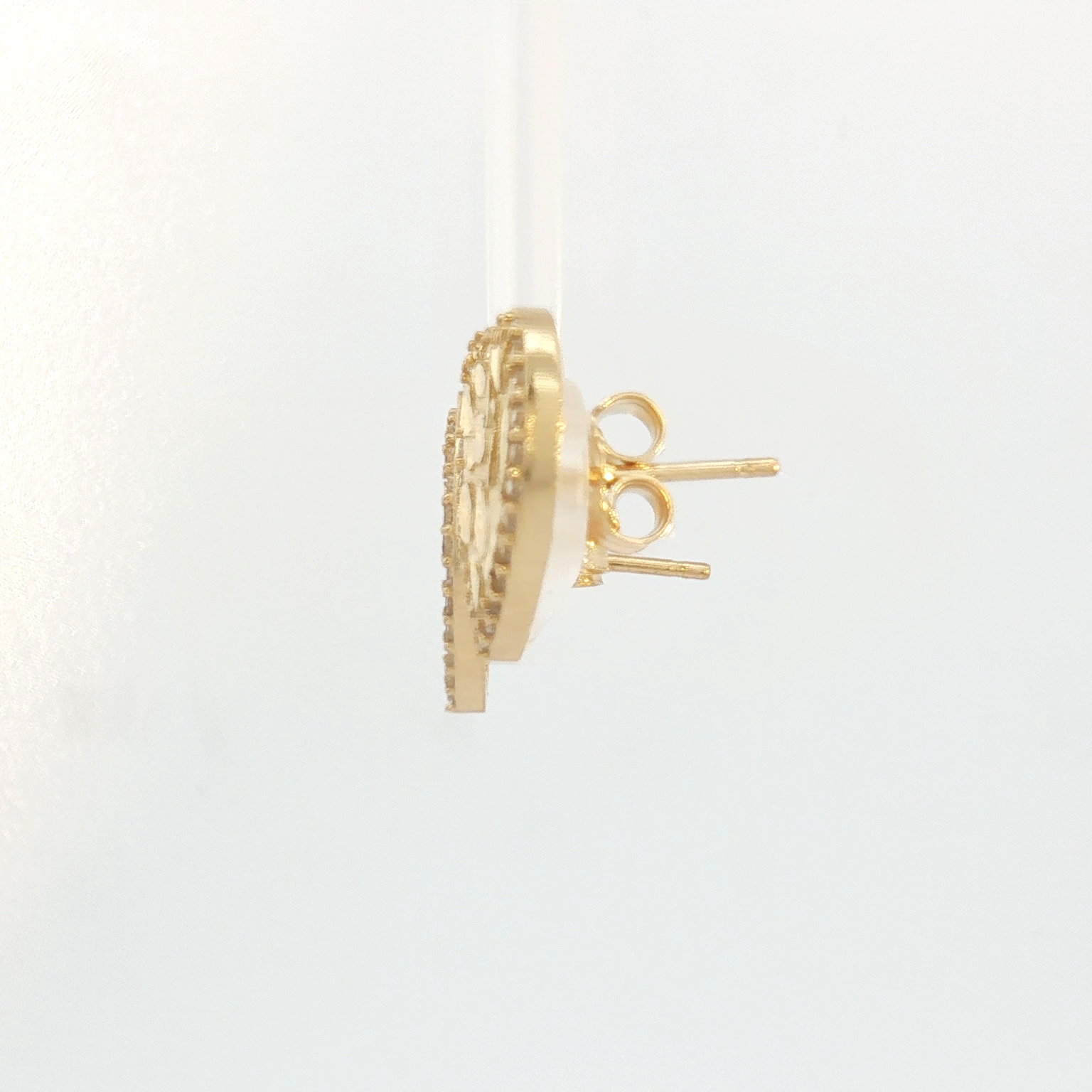 14k Flat Heart Stud Earrings with Round Brilliant Cubic Zirconia