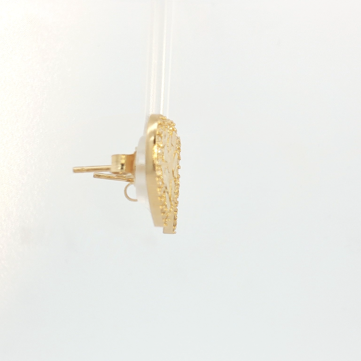 14k Flat Heart Stud Earrings with Round Brilliant Cubic Zirconia