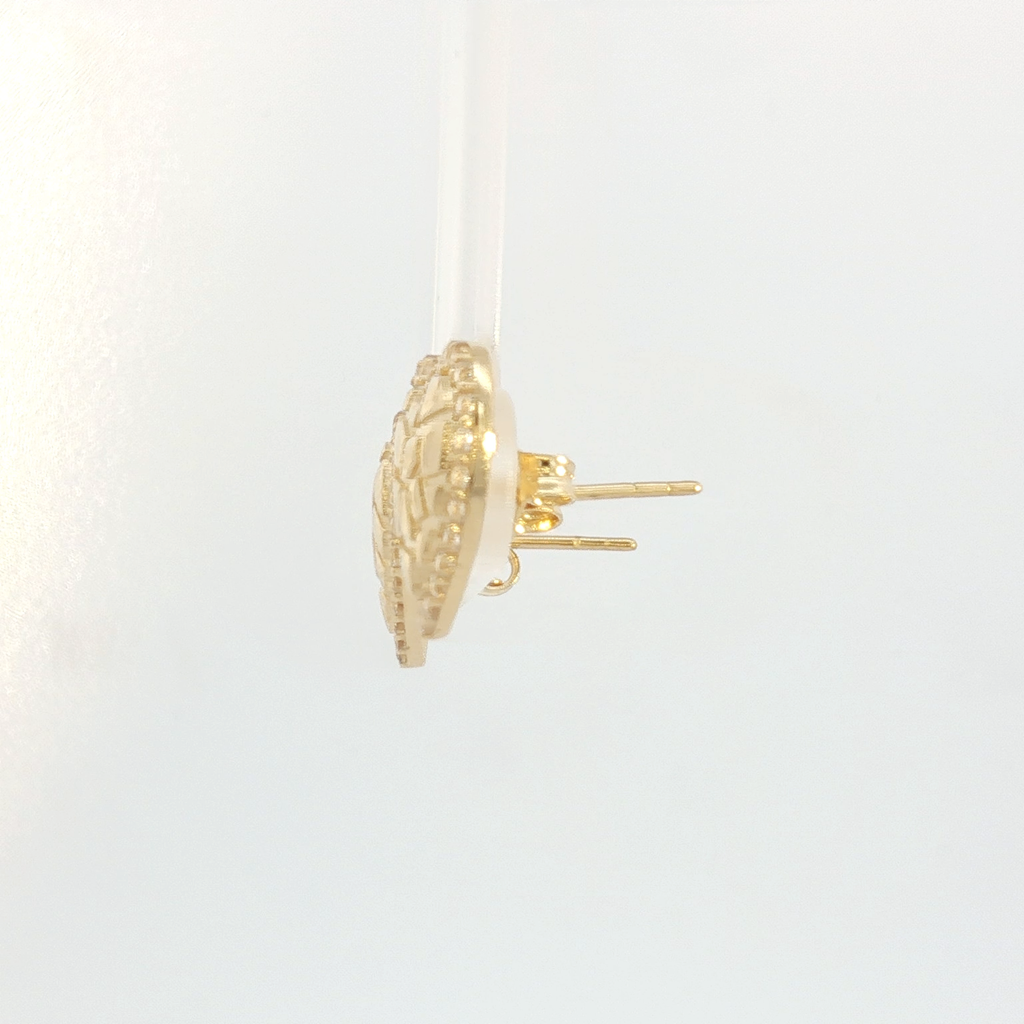 14K Puff Heart Nugget Stud Earrings with Round Cut Cubic Zirconia