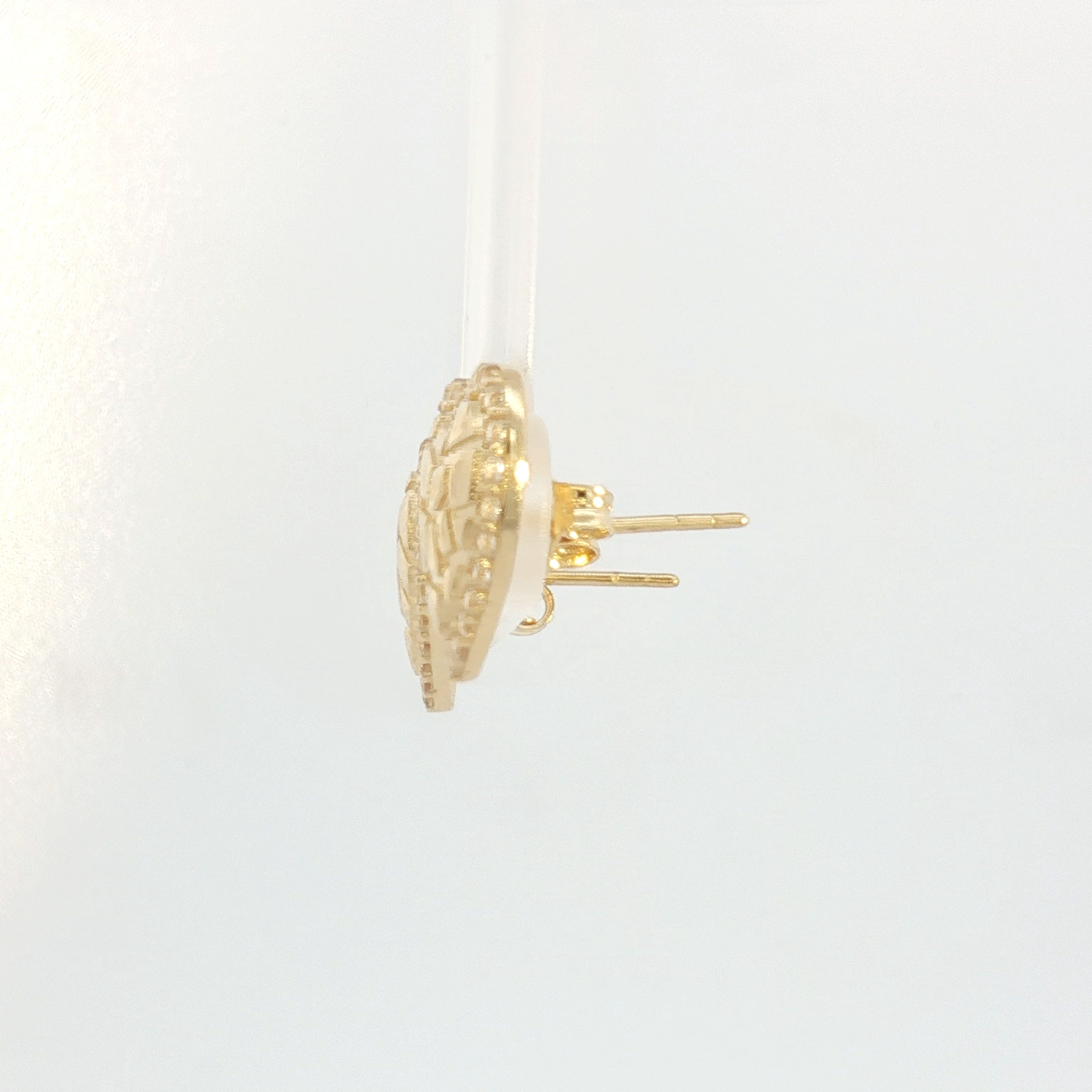 14K Puff Heart Nugget Stud Earrings with Round Cut Cubic Zirconia