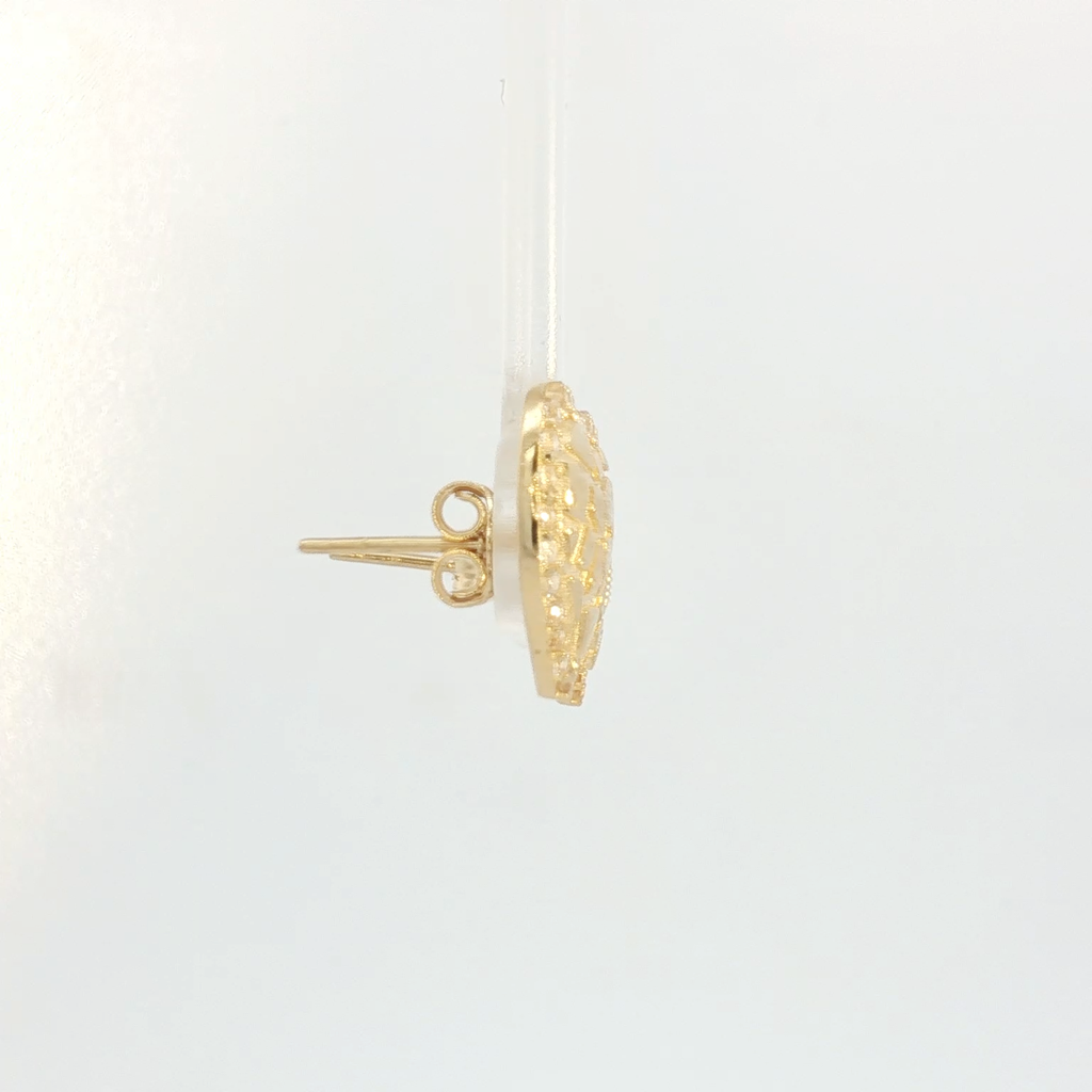 14K Puff Heart Nugget Stud Earrings with Round Cut Cubic Zirconia