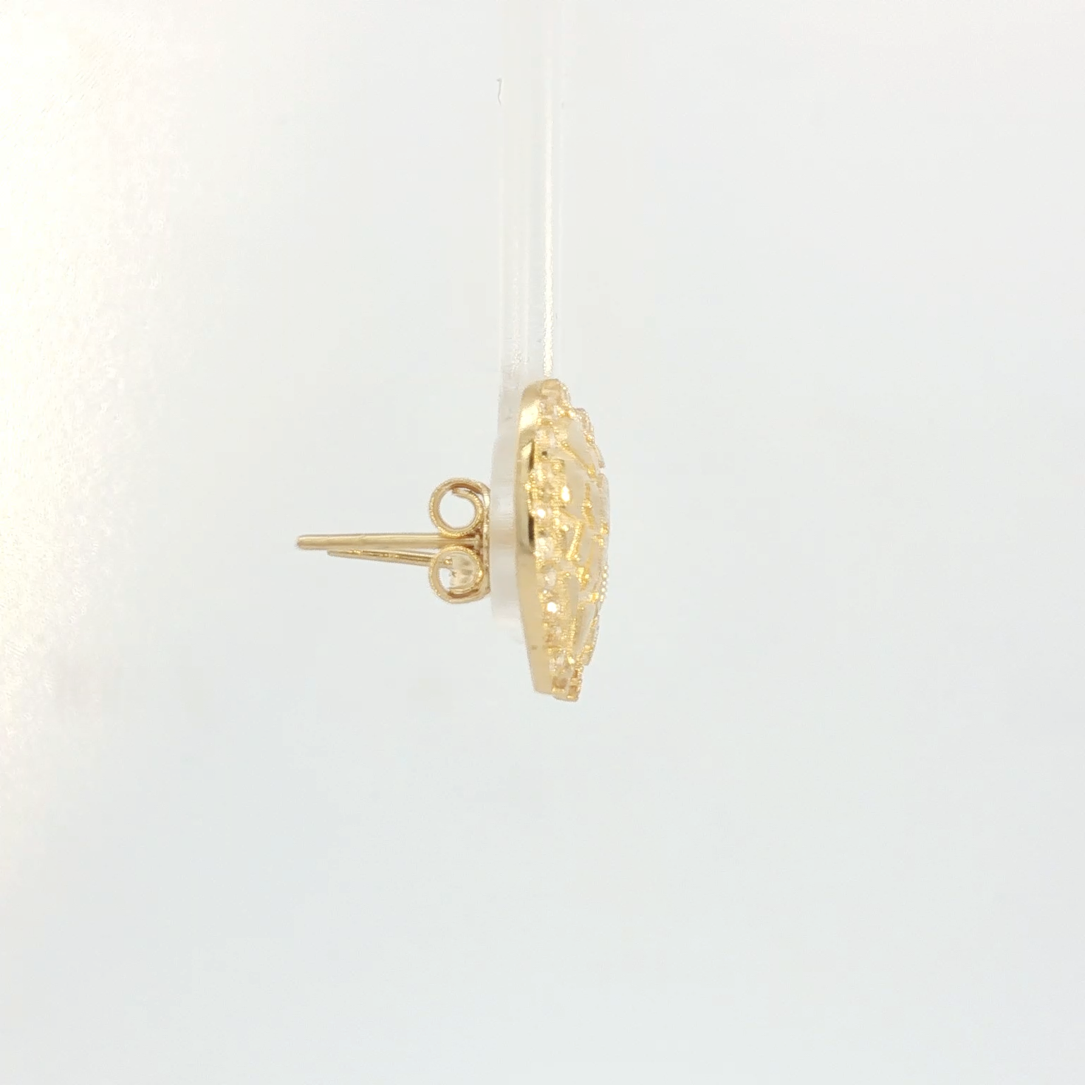 14K Puff Heart Nugget Stud Earrings with Round Cut Cubic Zirconia