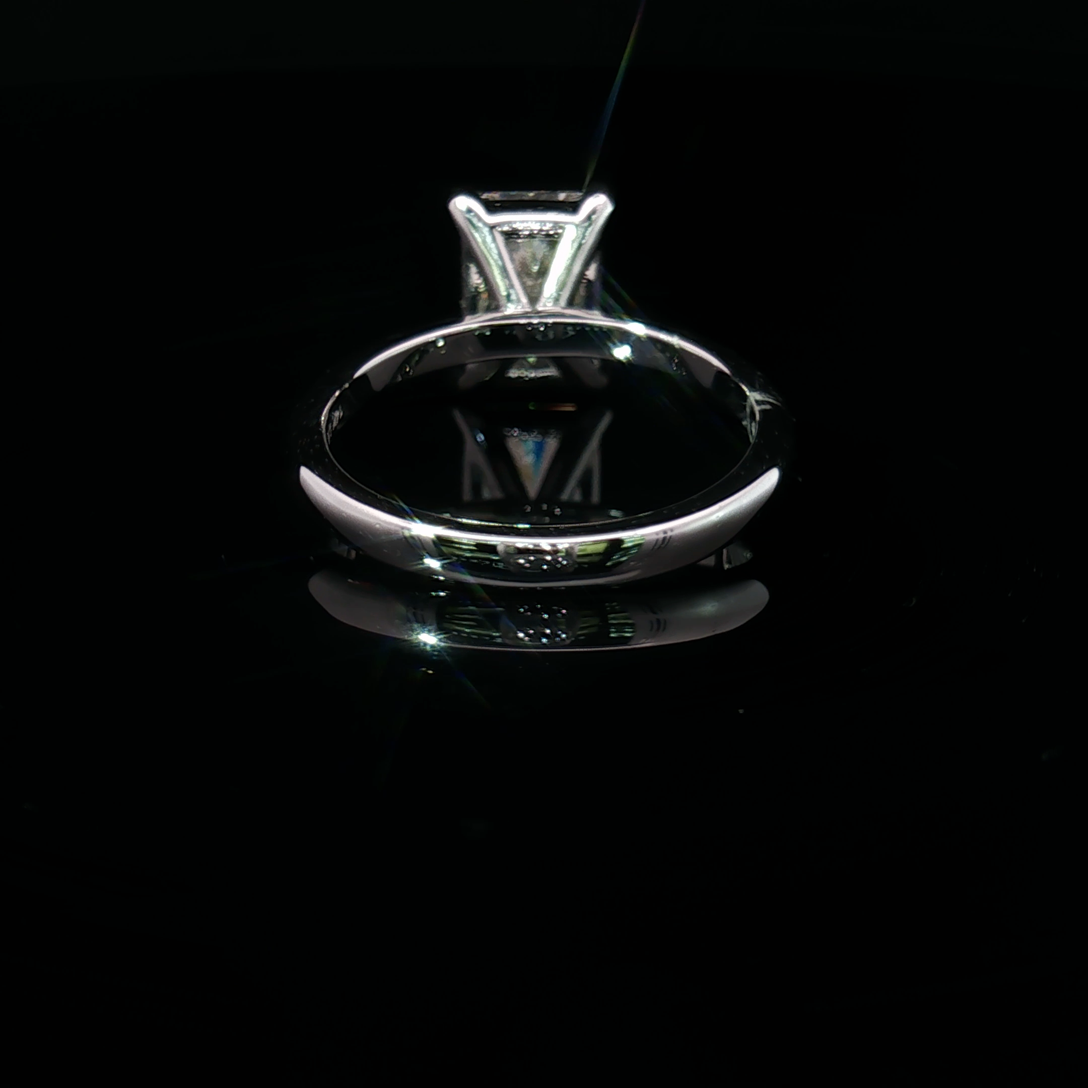 14K White Gold Solitaire Ring with Radiant Cut Diamond