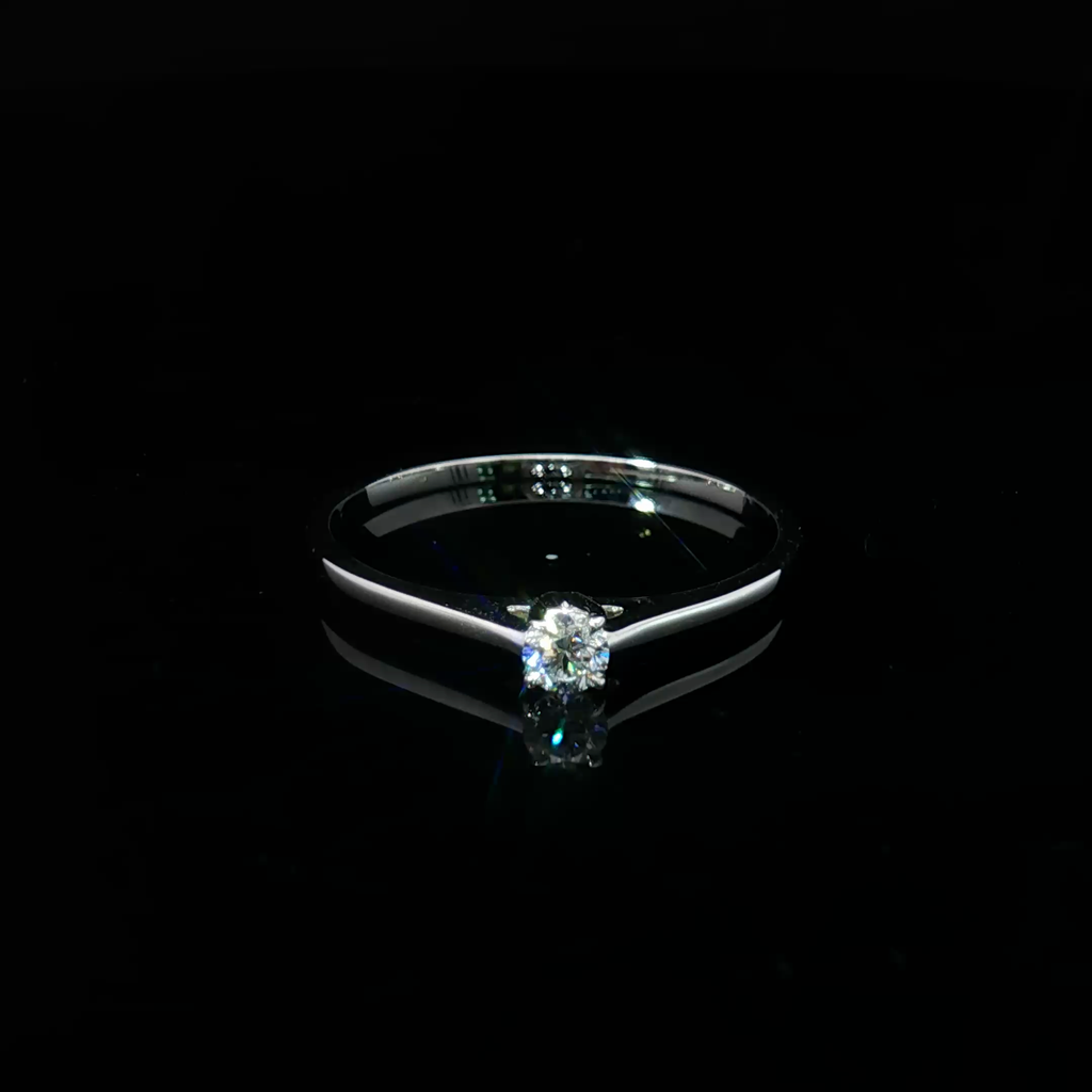 14K White Gold Solitaire Ring with Round Brilliant Diamond