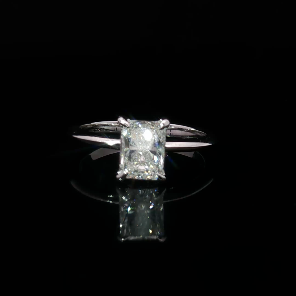 14K White Gold Solitaire Ring with Radiant Cut Diamond
