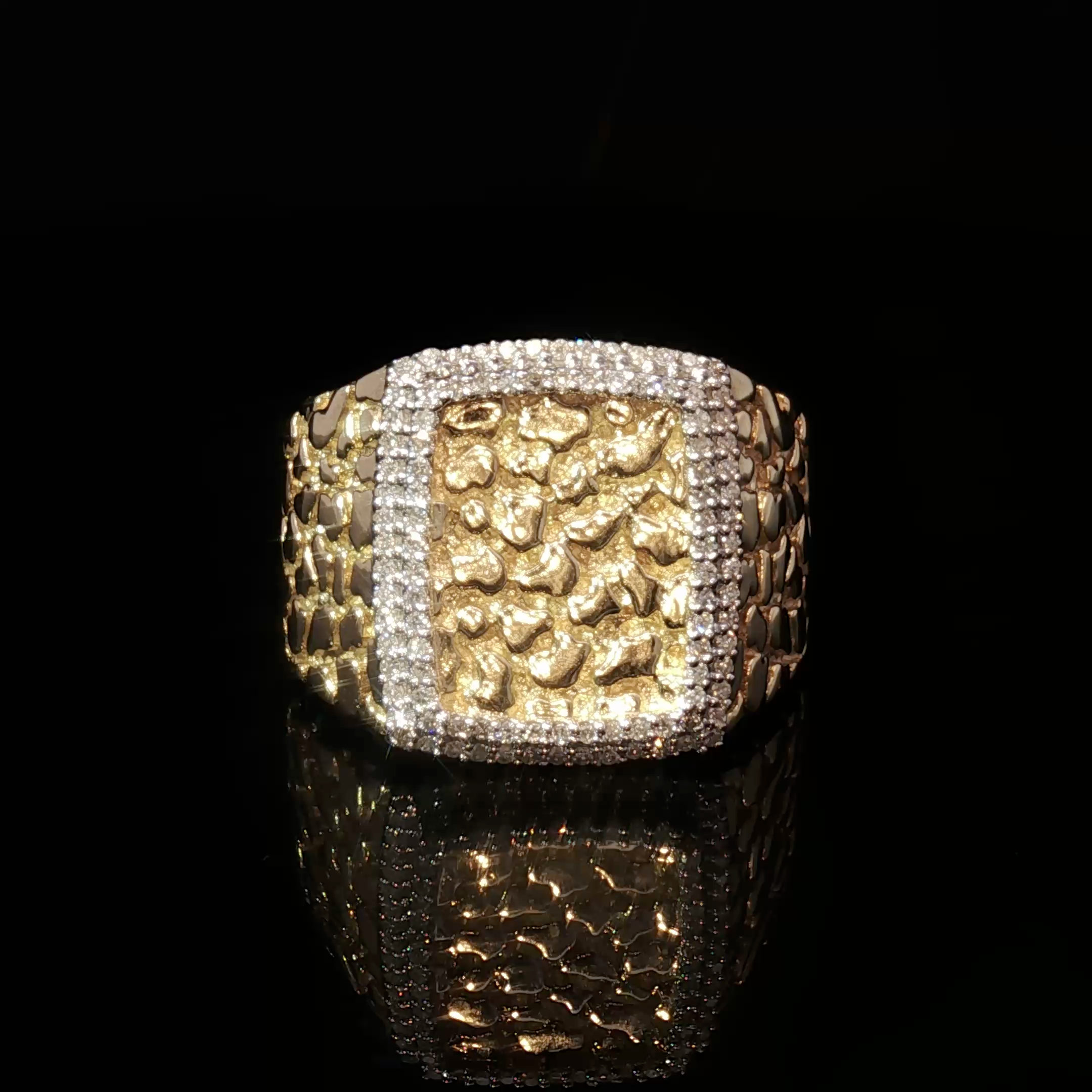 10k Nugget Ring with Natural Round Brilliant Diamonds
