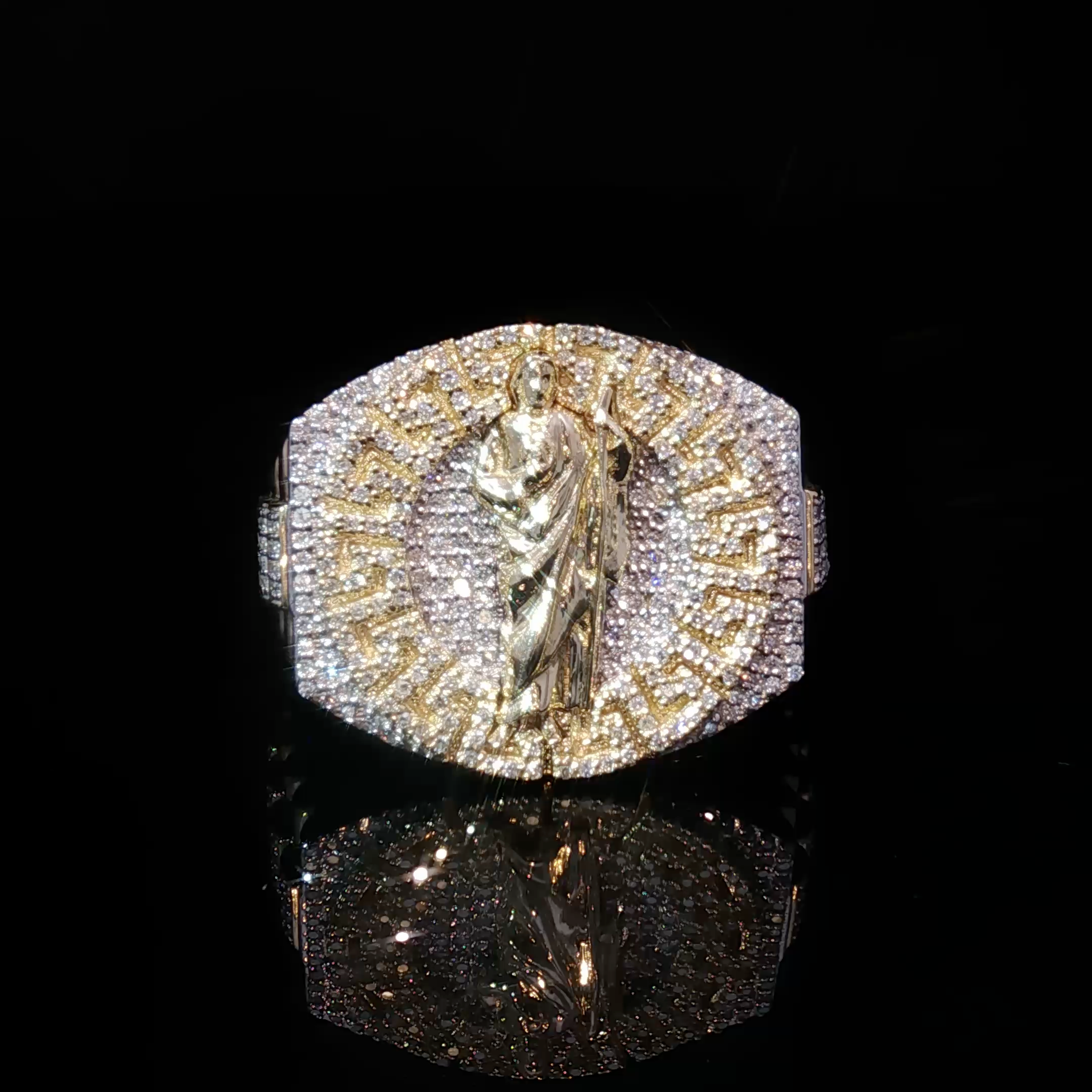 10K Yellow Gold Diamond Signet Ring with Saint Jude