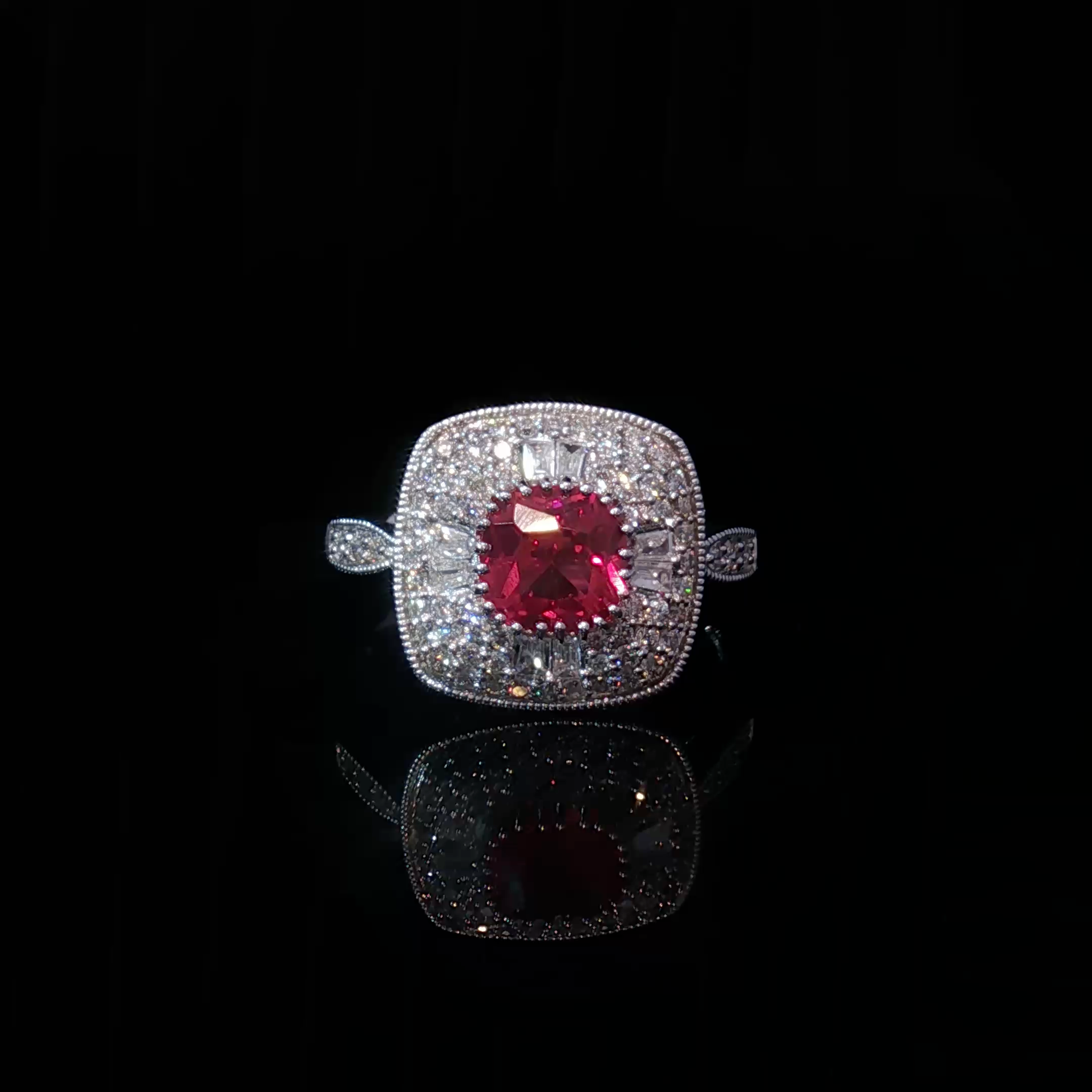 Cushion-Cut Ruby Cocktail Ring in White Gold