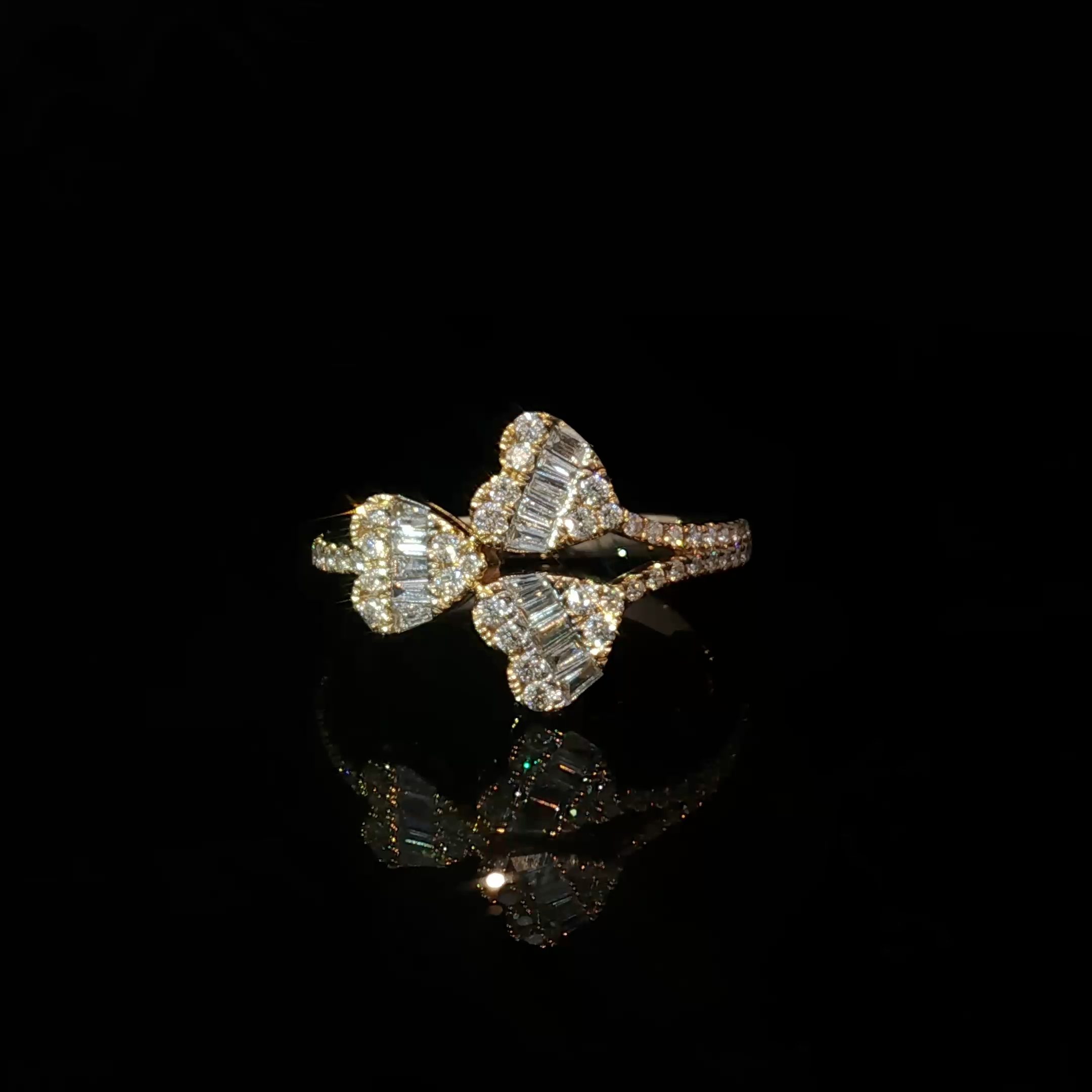 14K Yellow Gold Multi stone Ring with Heart Cut Diamonds