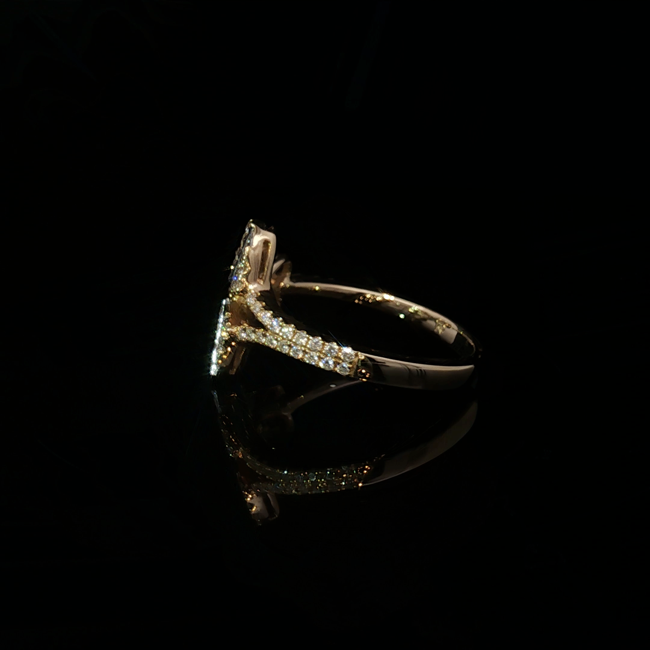 14K Yellow Gold Multi stone Ring with Heart Cut Diamonds