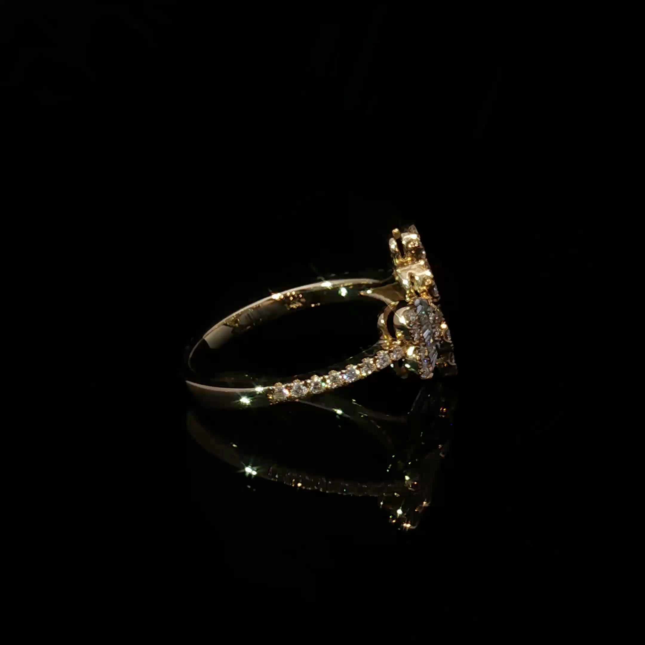 14K Yellow Gold Multi stone Ring with Heart Cut Diamonds