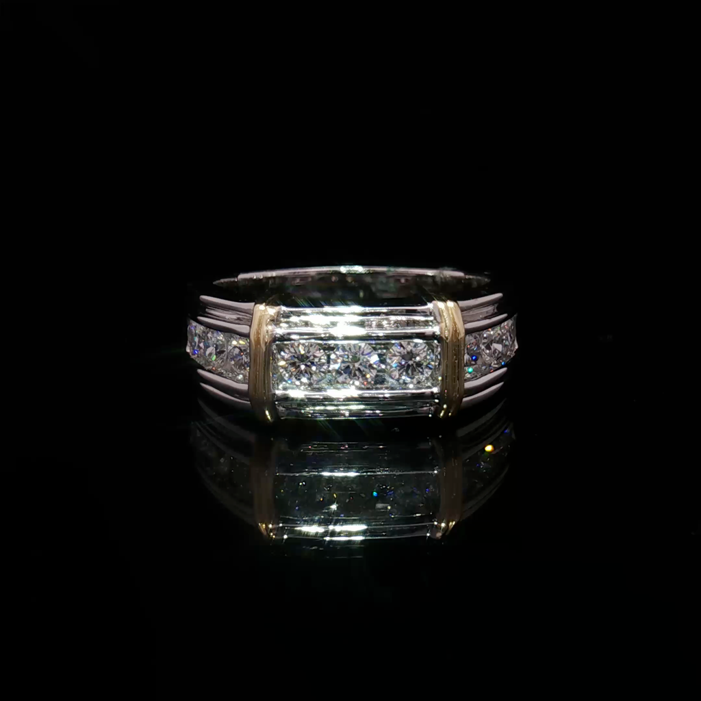 14K Two tone Gold Band Ring with Round Cut Brilliant Diamonds