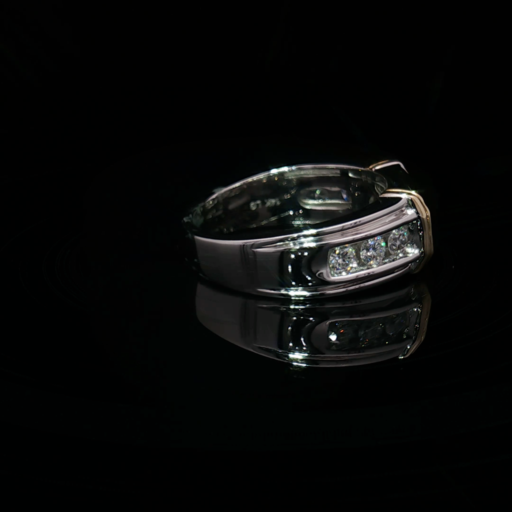 14K Two tone Gold Band Ring with Round Cut Brilliant Diamonds