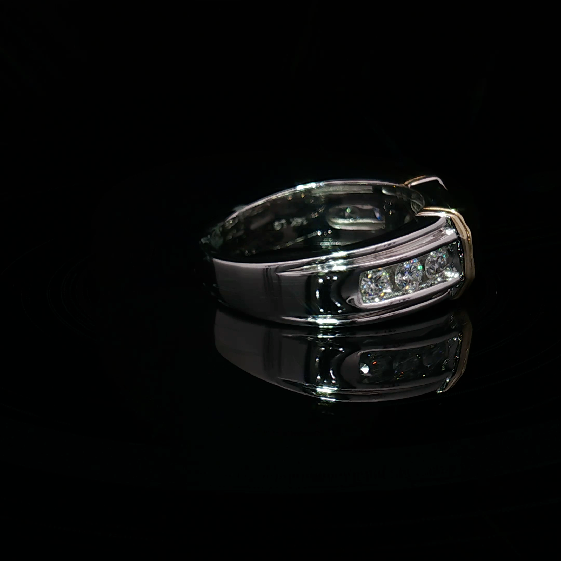 14K Two tone Gold Band Ring with Round Cut Brilliant Diamonds