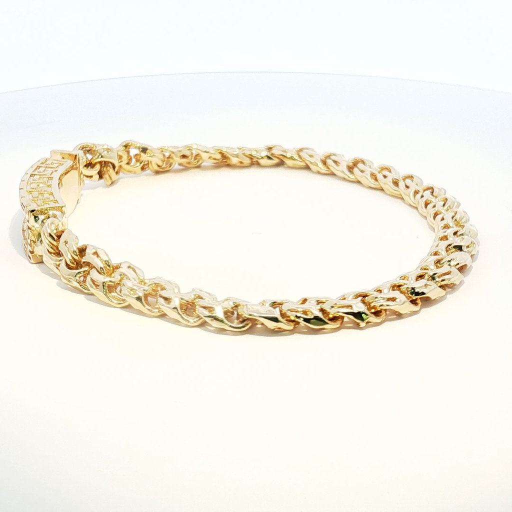 14K Gold Solid Yellow Gold Chino Link Bracelet with Greek Key Design 6.5mm.