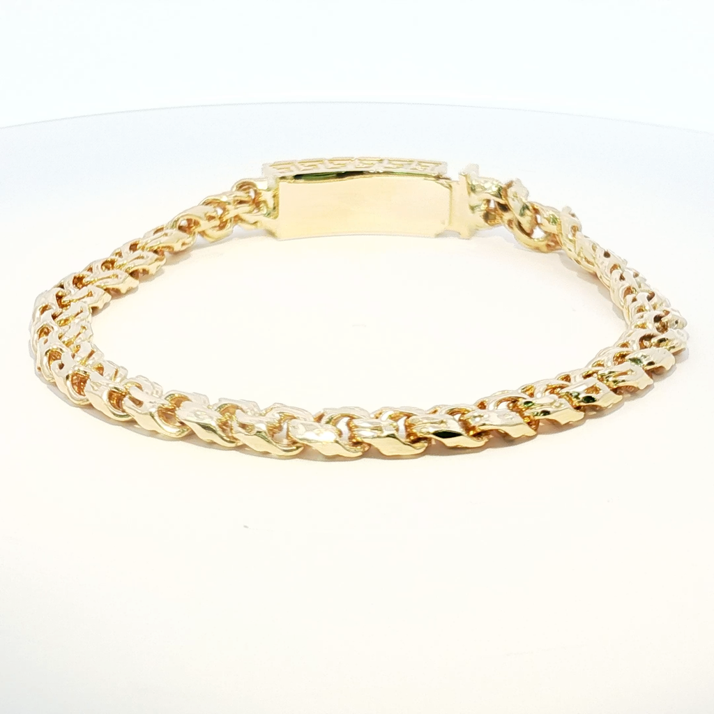 14K Gold Solid Yellow Gold Chino Link Bracelet with Greek Key Design 6.5mm.