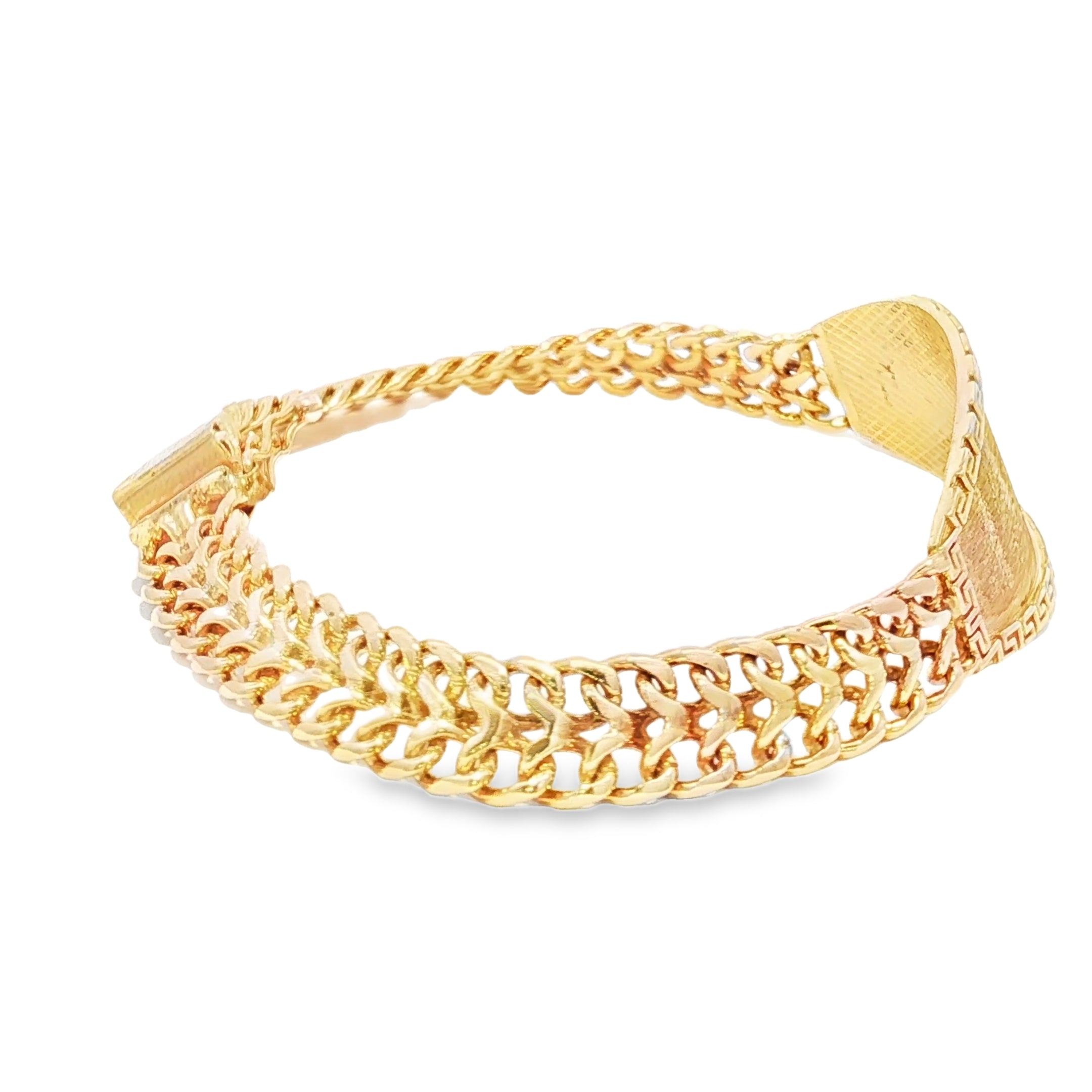 14K Gold Solid Petatillo ID Bracelet with Greek Key Design 10mm.