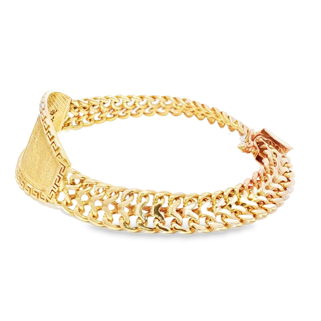 14K Gold Solid Petatillo ID Bracelet with Greek Key Design 10mm.