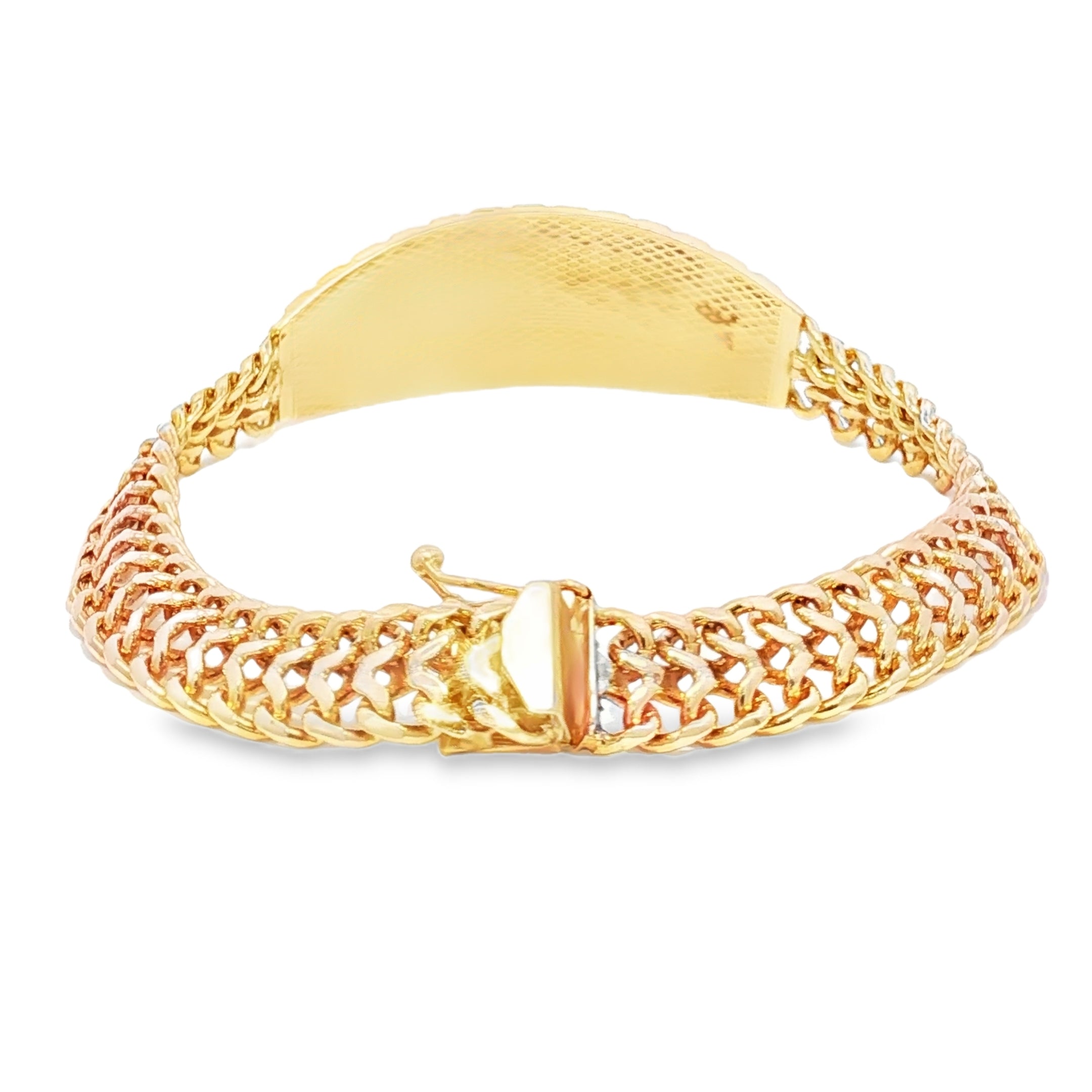 14K Gold Solid Petatillo ID Bracelet with Greek Key Design 10mm.