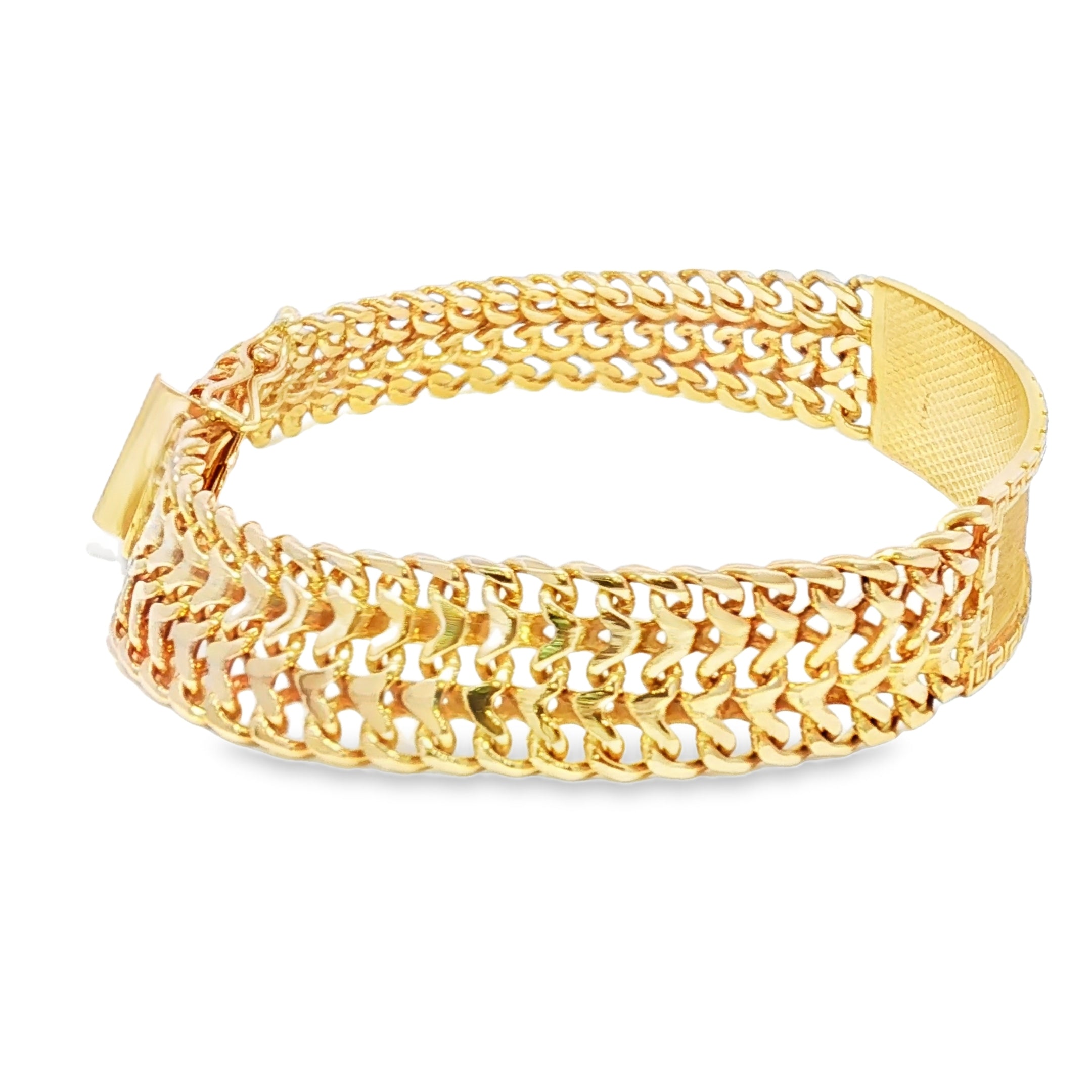 14k Gold Solid Petatillo ID Bracelet with Greek Key Design 14mm.