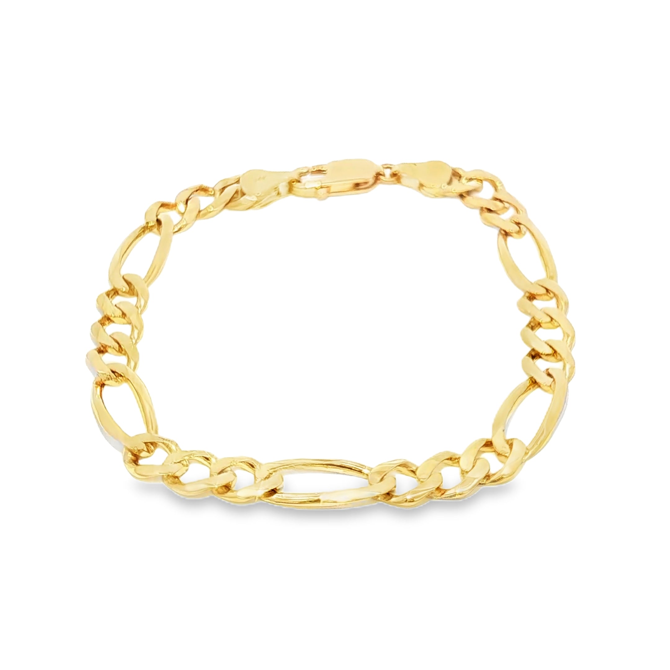 14k Gold Solid Figaro link Bracelet 7mm