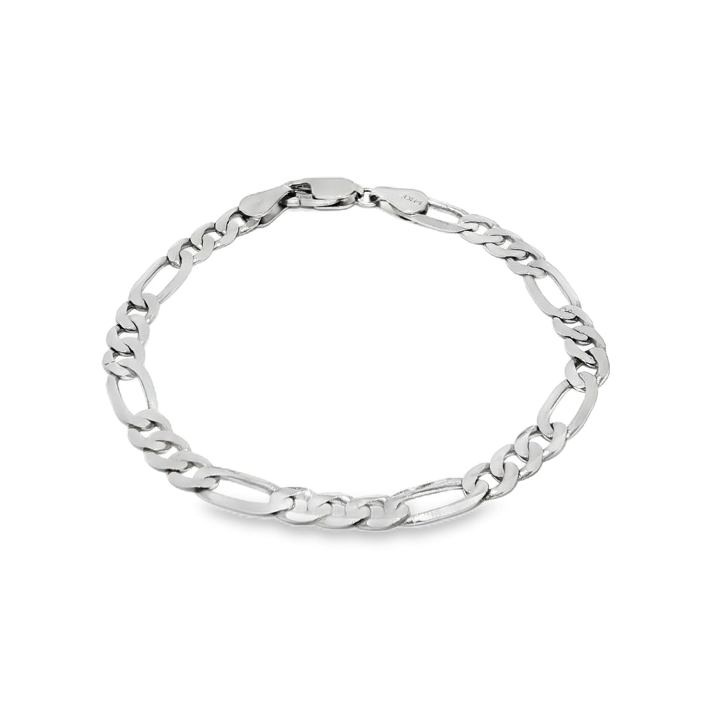 14K White Gold Figaro Chain Bracelet 5mm.