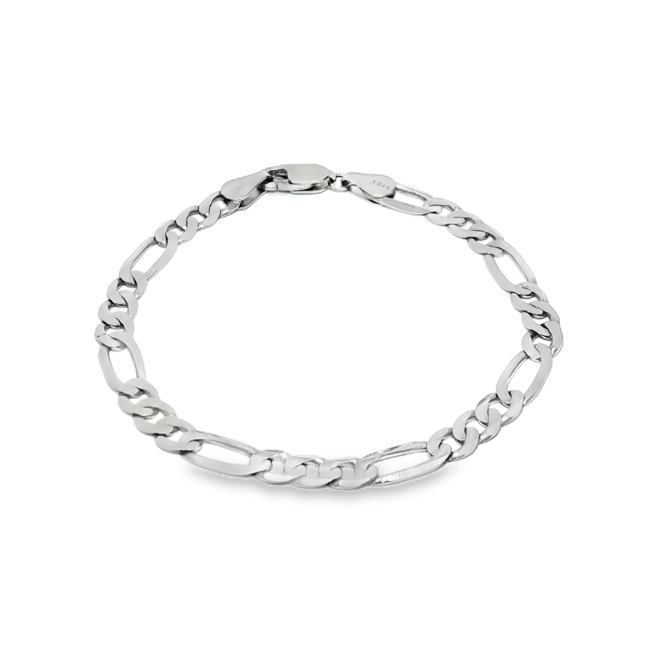 14K White Gold Figaro Chain Bracelet 5mm.
