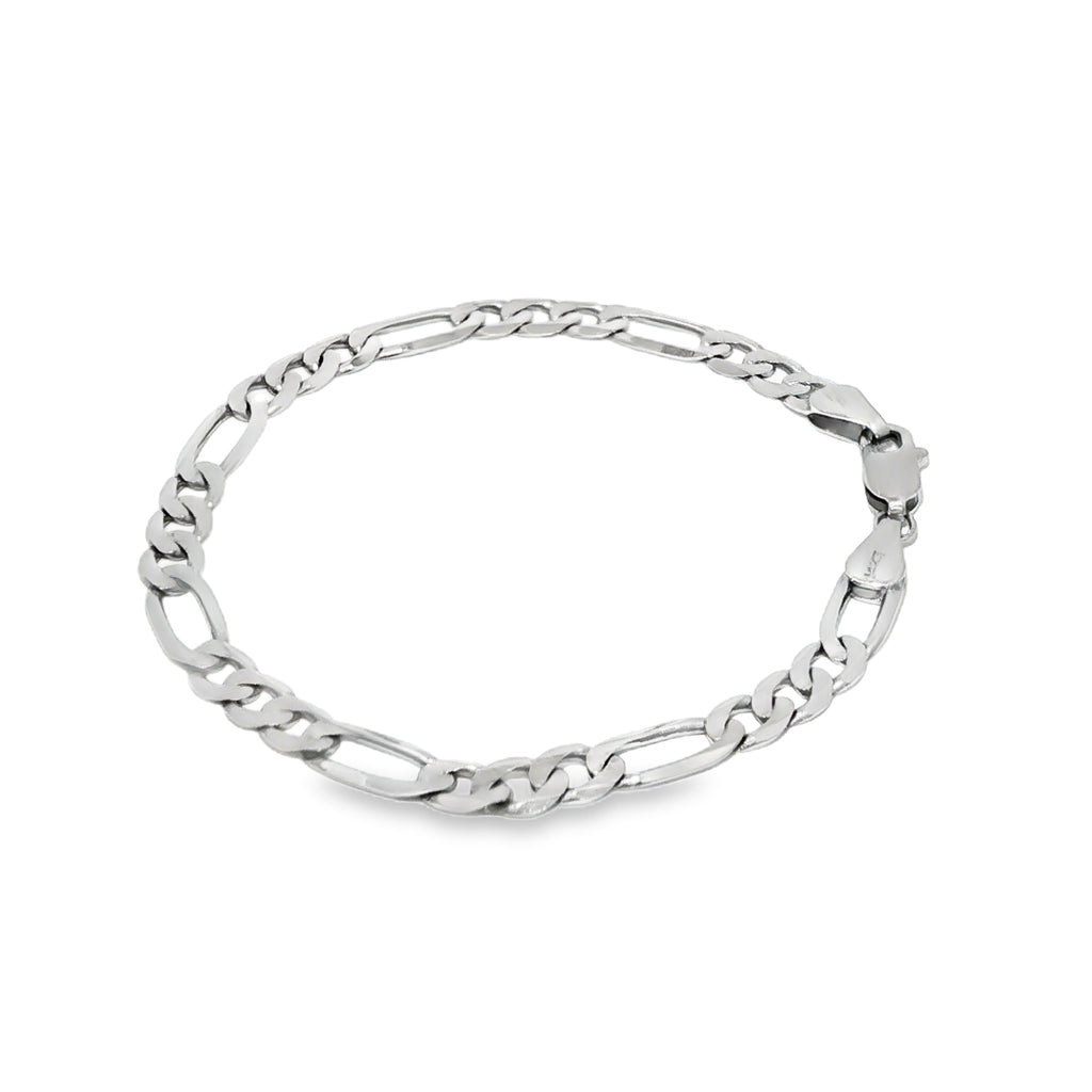14K White Gold Figaro Chain Bracelet 5mm.