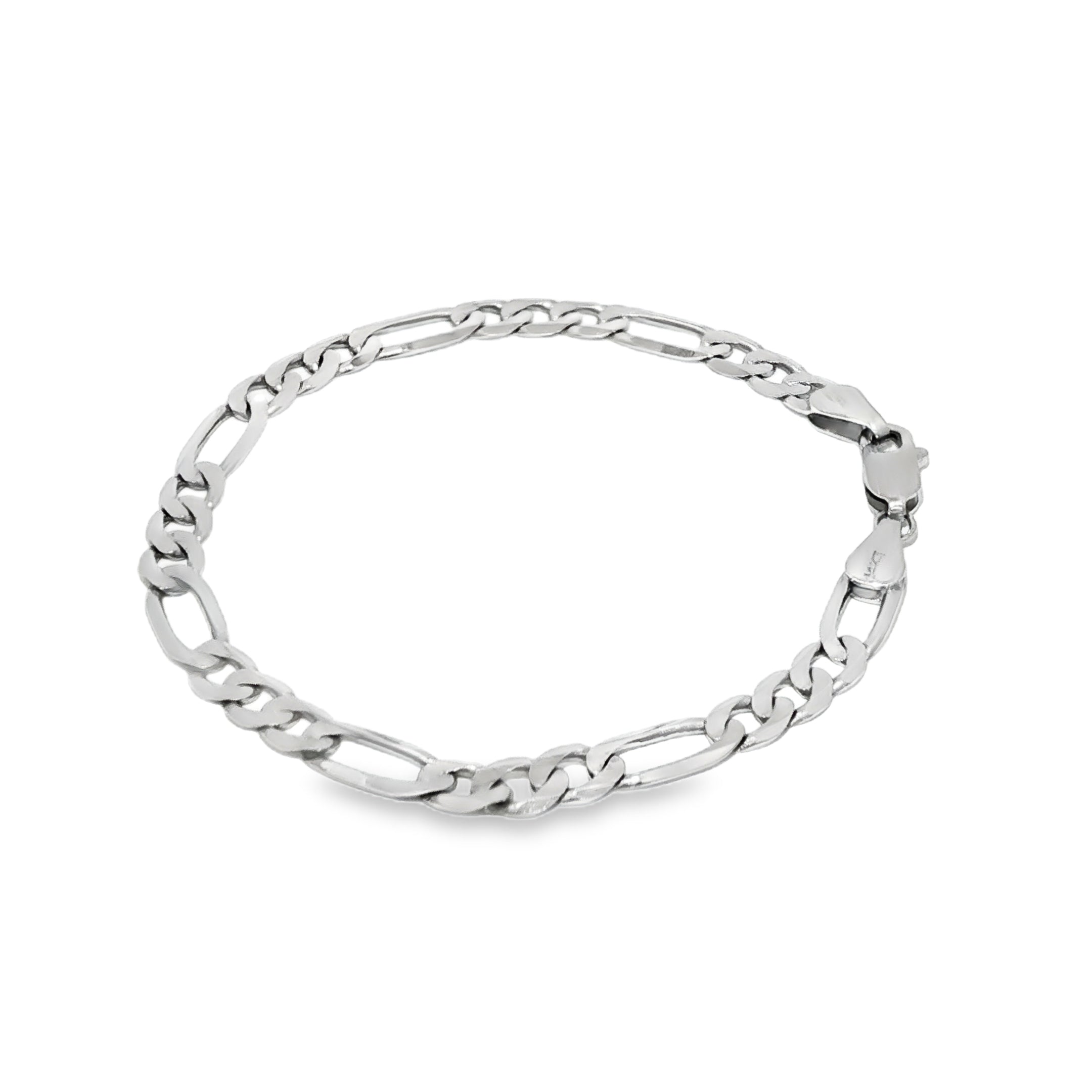 14K White Gold Figaro Chain Bracelet 5mm.