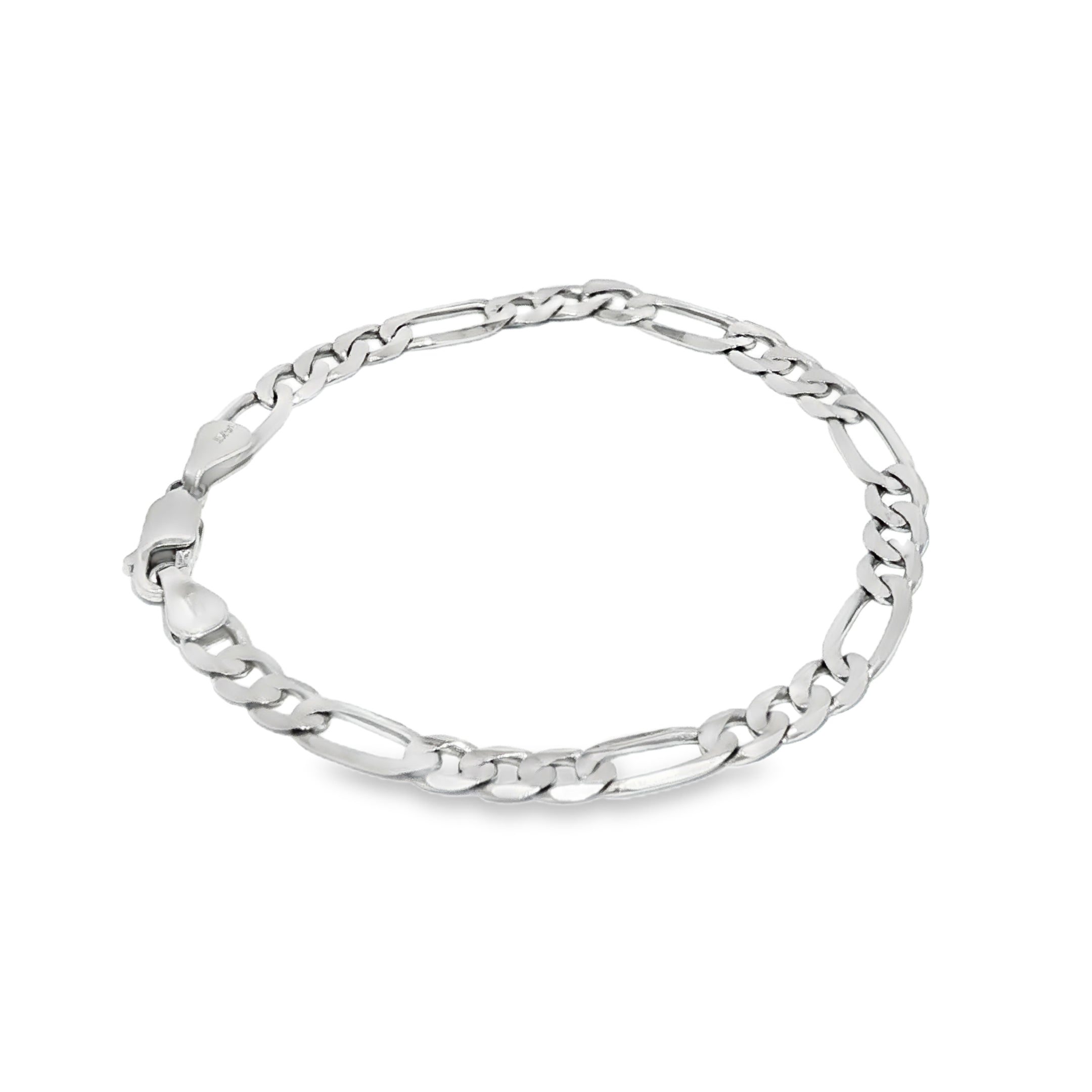 14K White Gold Figaro Chain Bracelet 5mm.