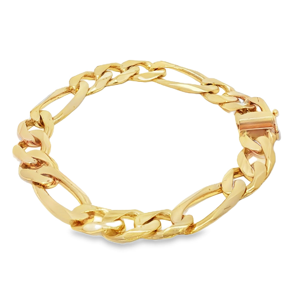14k Gold Solid Figaro Bracelet 11mm.