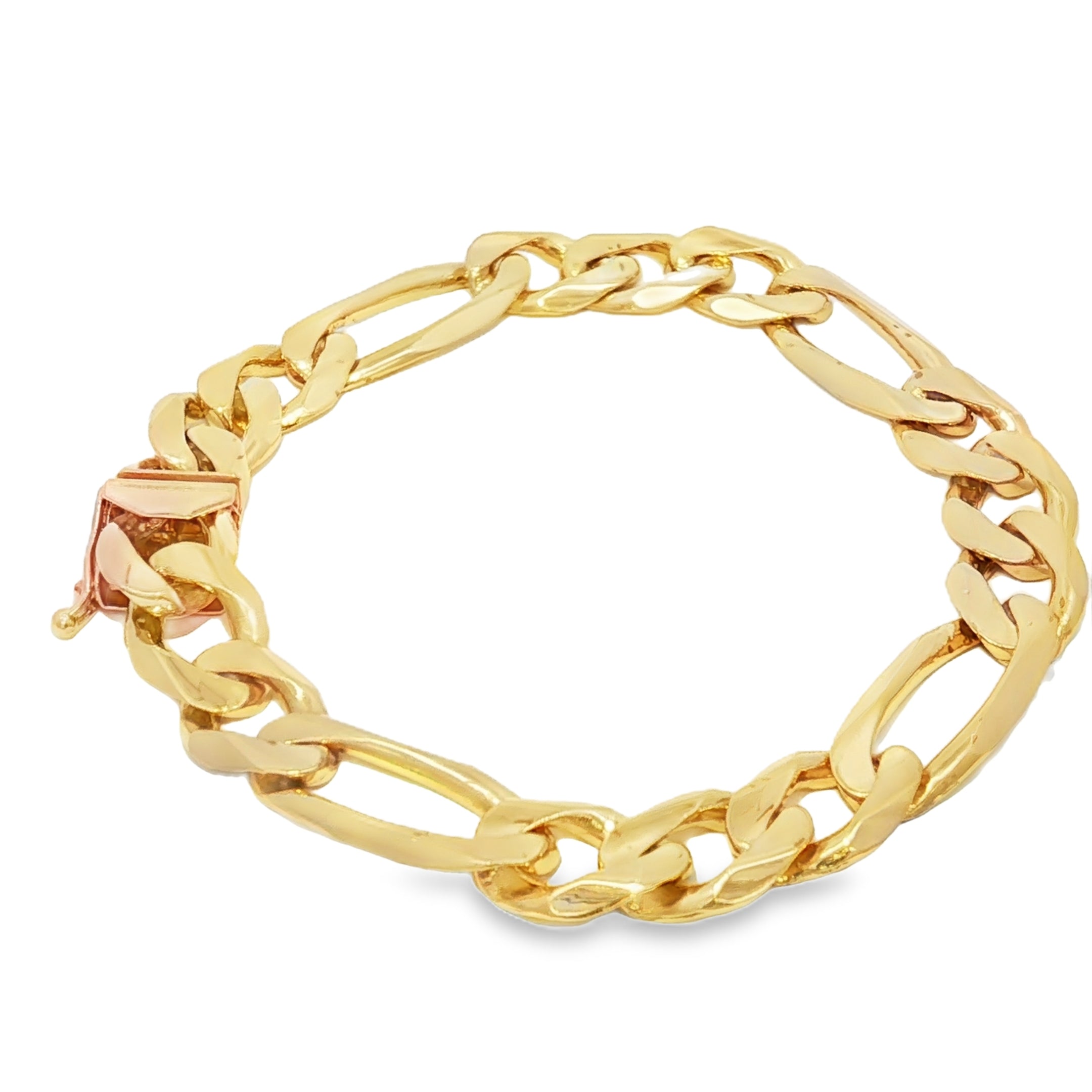 14k Gold Solid Figaro Bracelet 11mm.