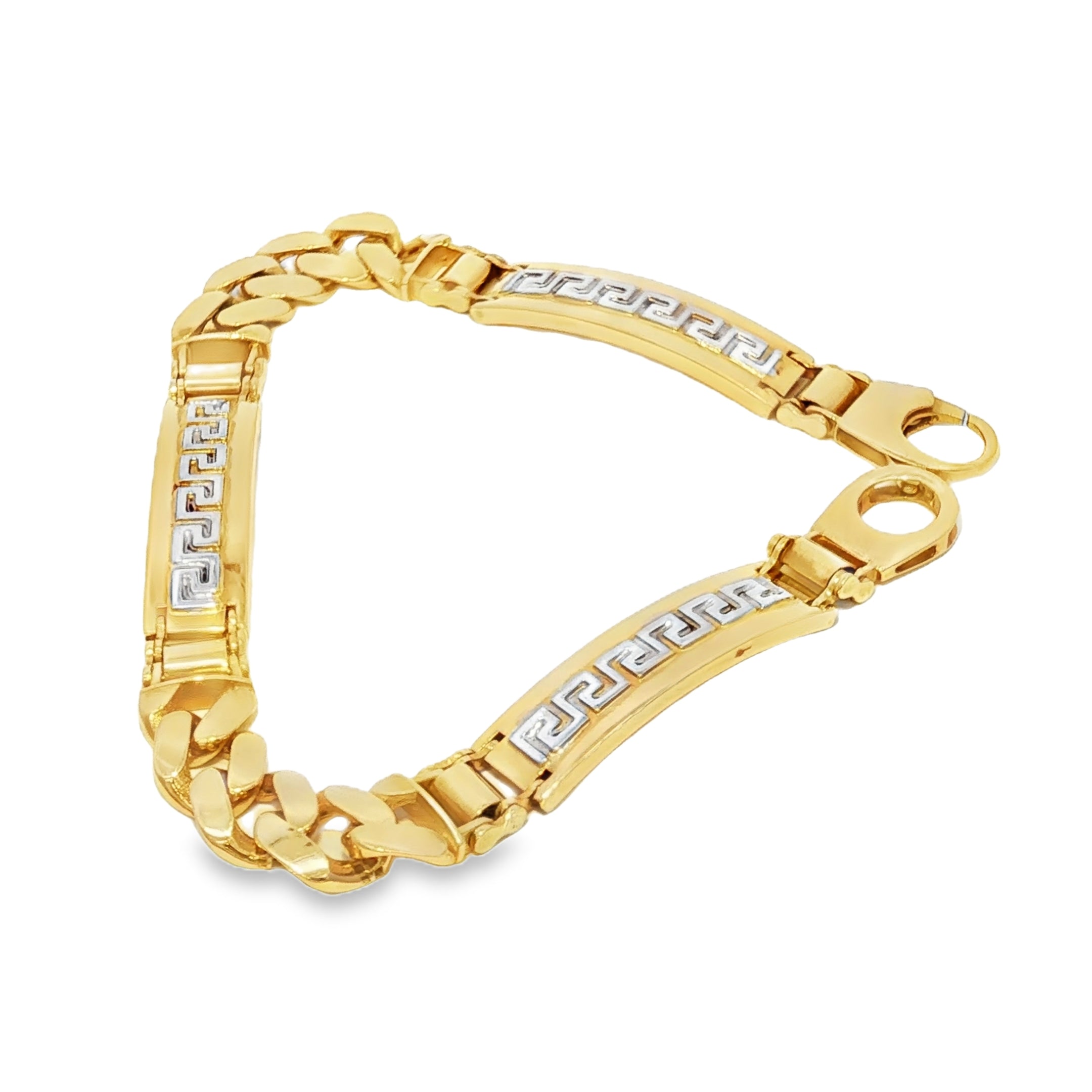 14k Gold Hollow Bracelet with Greek Design 8.5mm.