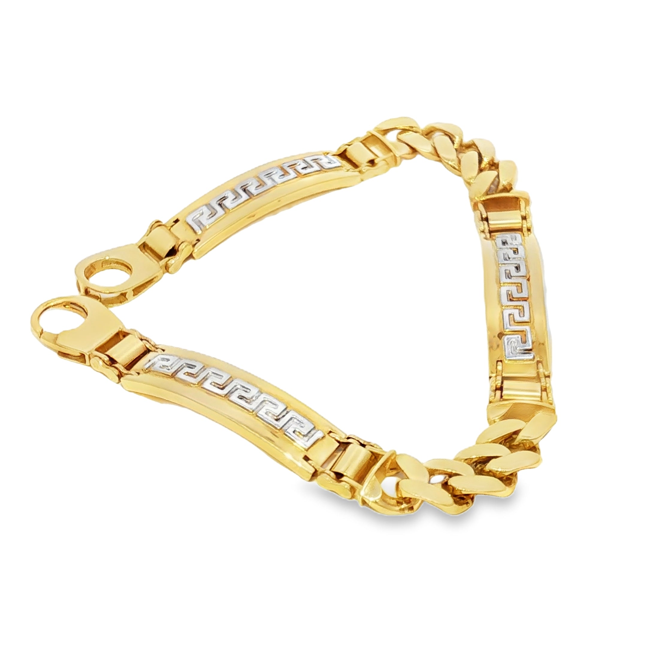 14k Gold Hollow Bracelet with Greek Design 8.5mm.