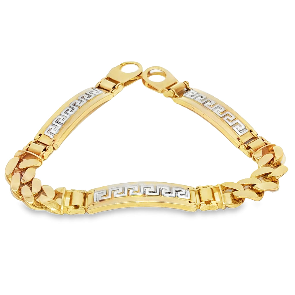 14k Gold Hollow Bracelet with Greek Design 8.5mm.