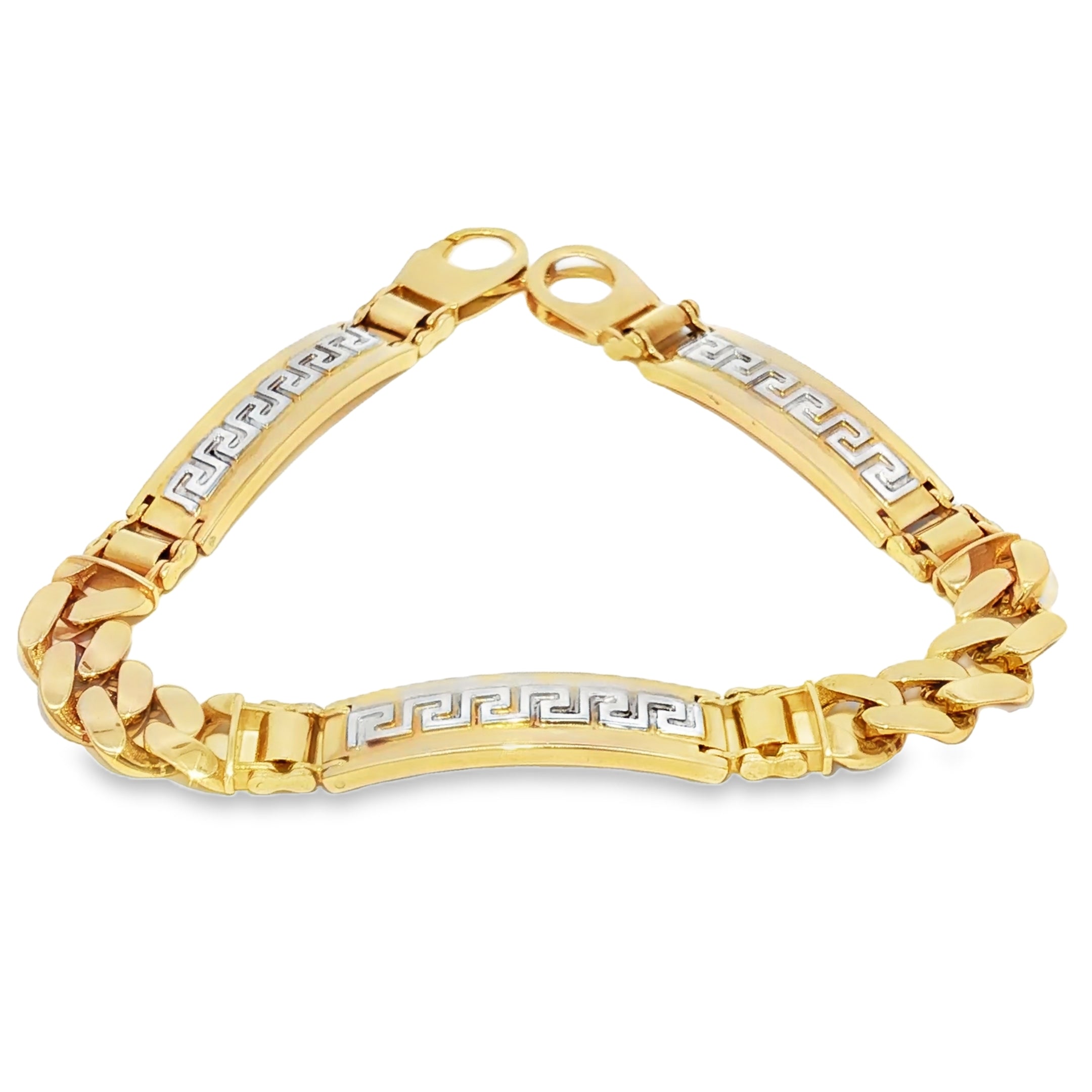 14k Gold Hollow Bracelet with Greek Design 8.5mm.