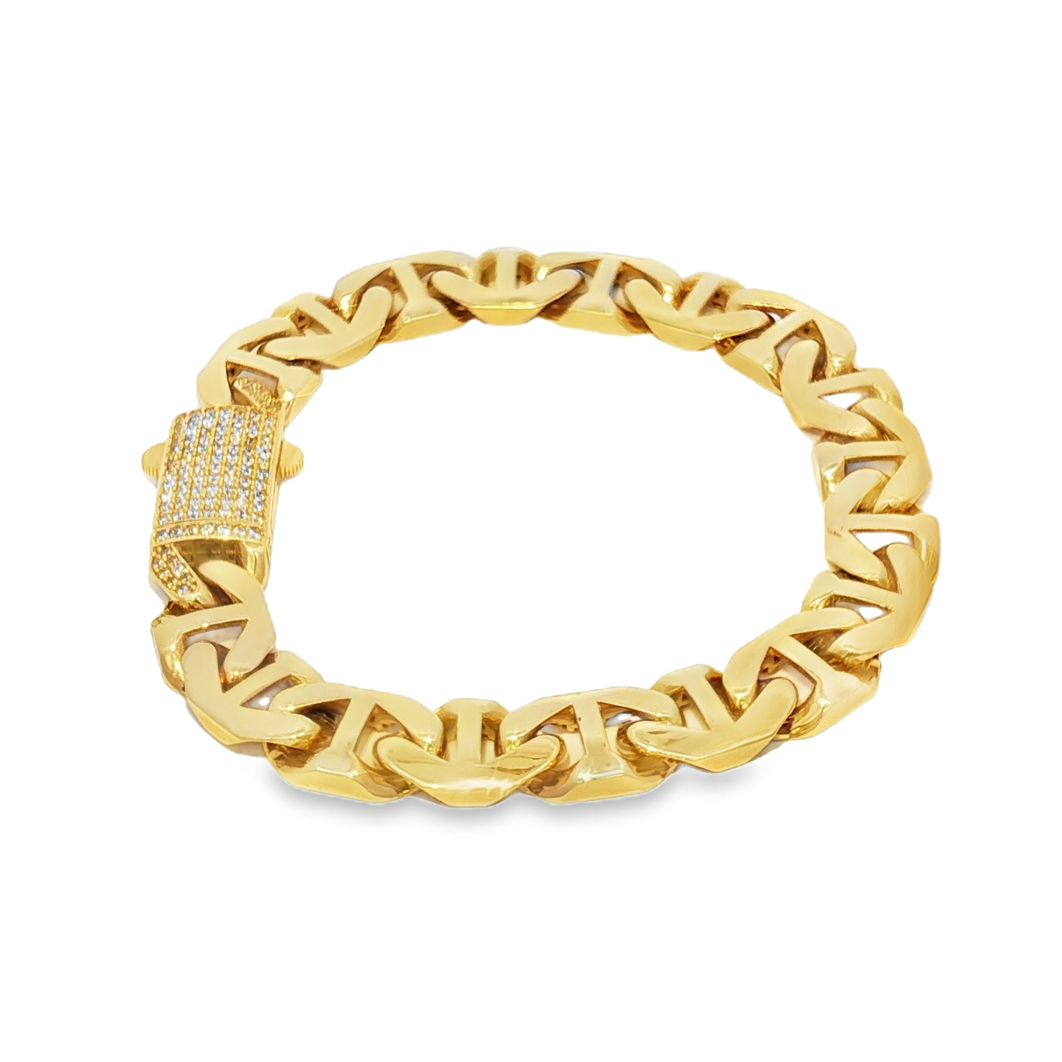 14k Gold Hollow Mariner Bracelet 9mm.