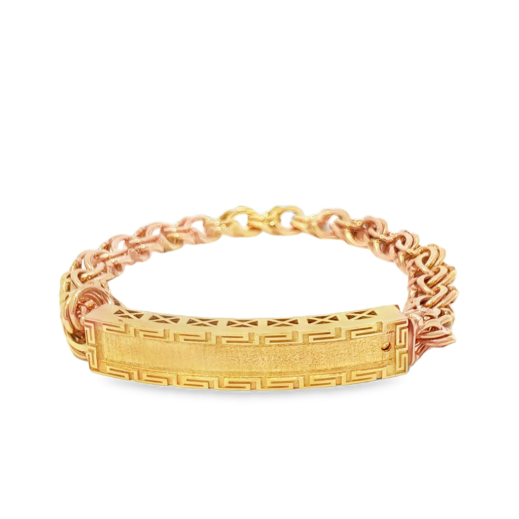 14K Gold Semi Hollow Chino Bracelet with Greek Design 8mm