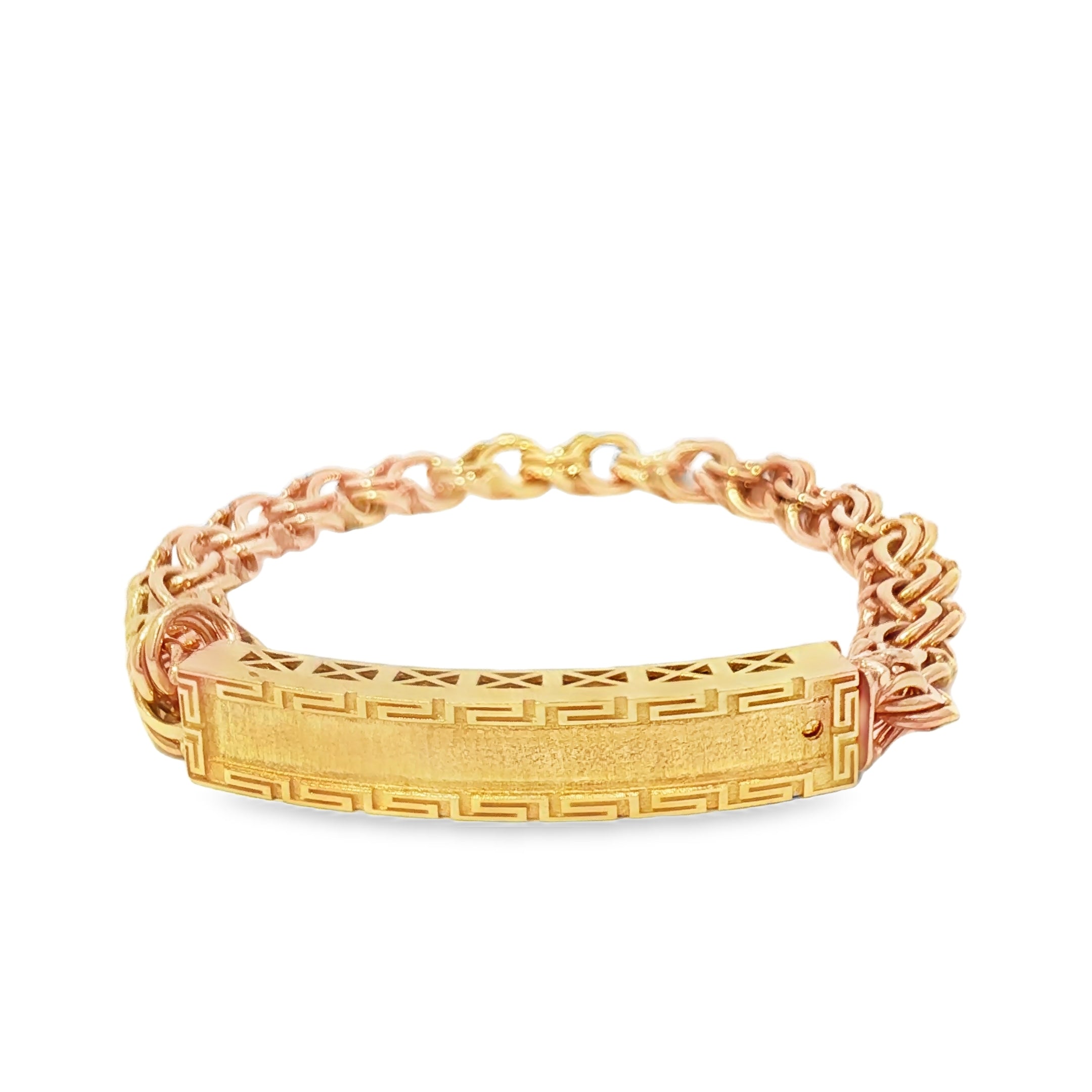 14K Gold Semi Hollow Chino Bracelet with Greek Design 8mm