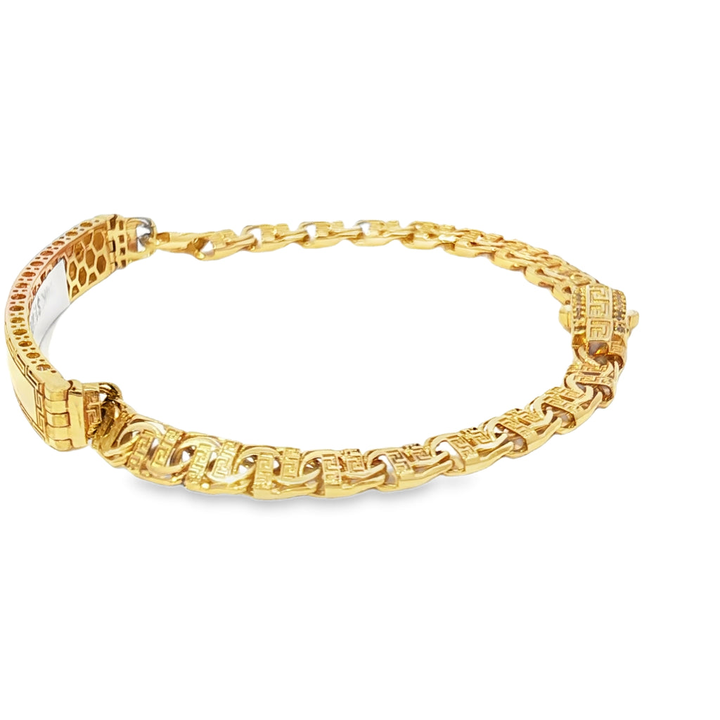 14K Semi-Hallow Chino Link ID Bracelet with Greek Design 6mm