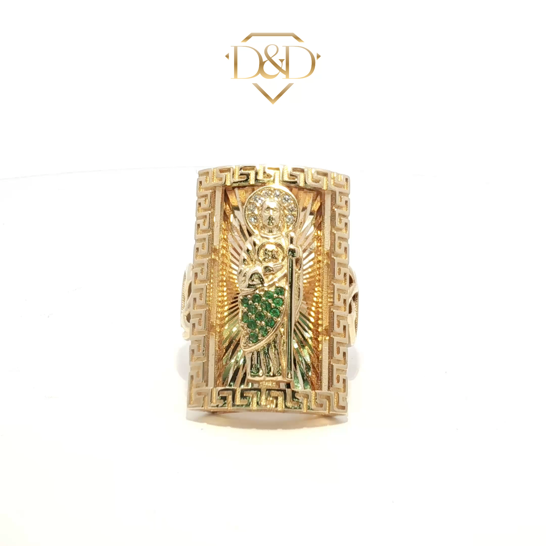 14k St. Jude Ring with Greek Outline