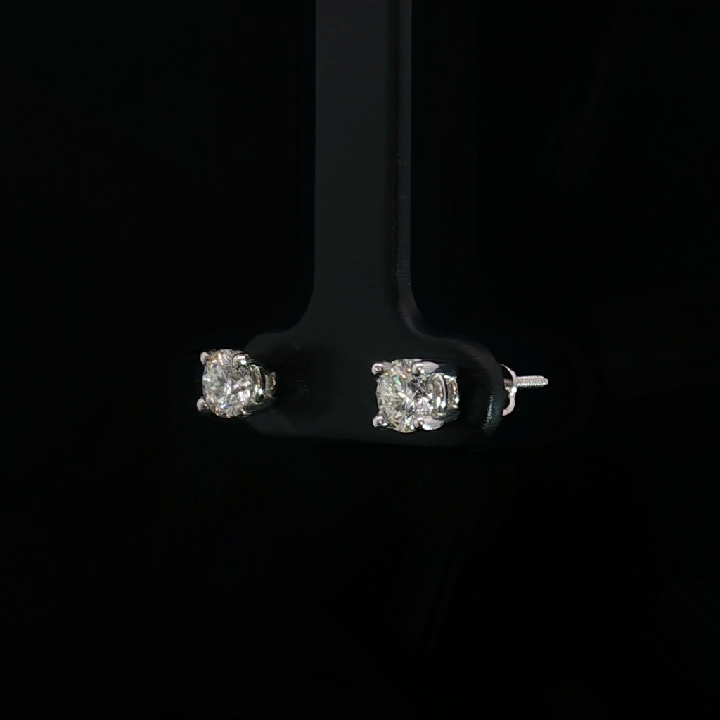 14k White Gold Stud Earrings with Round Brilliant Cut Natural  Diamonds 5mm