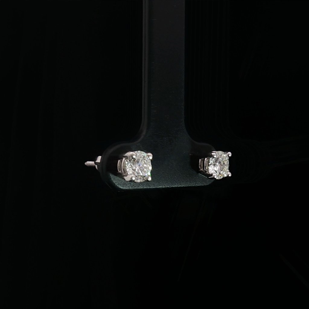 14k White Gold Stud Earrings with Round Brilliant Cut Natural  Diamonds 5mm