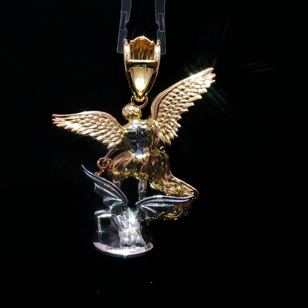 14K Two tone Gold St. Michael 3D Pendant