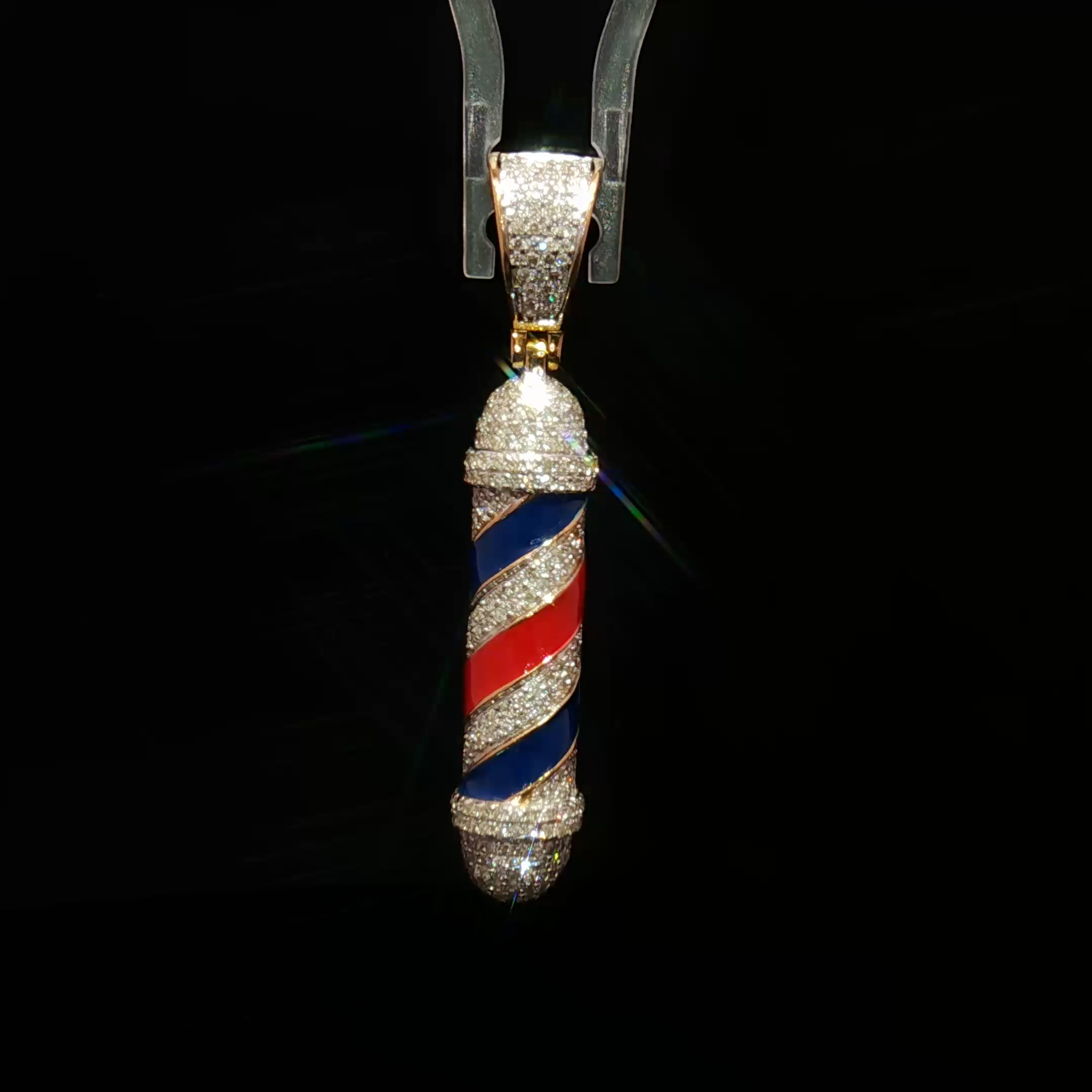 10K Diamond Barber Pole Pendant