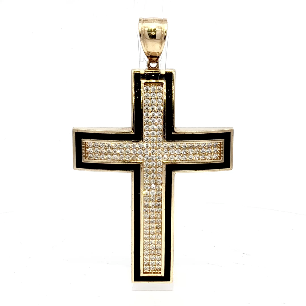 14K Yellow Gold Cross Pendant with Round Cut Diamonds
