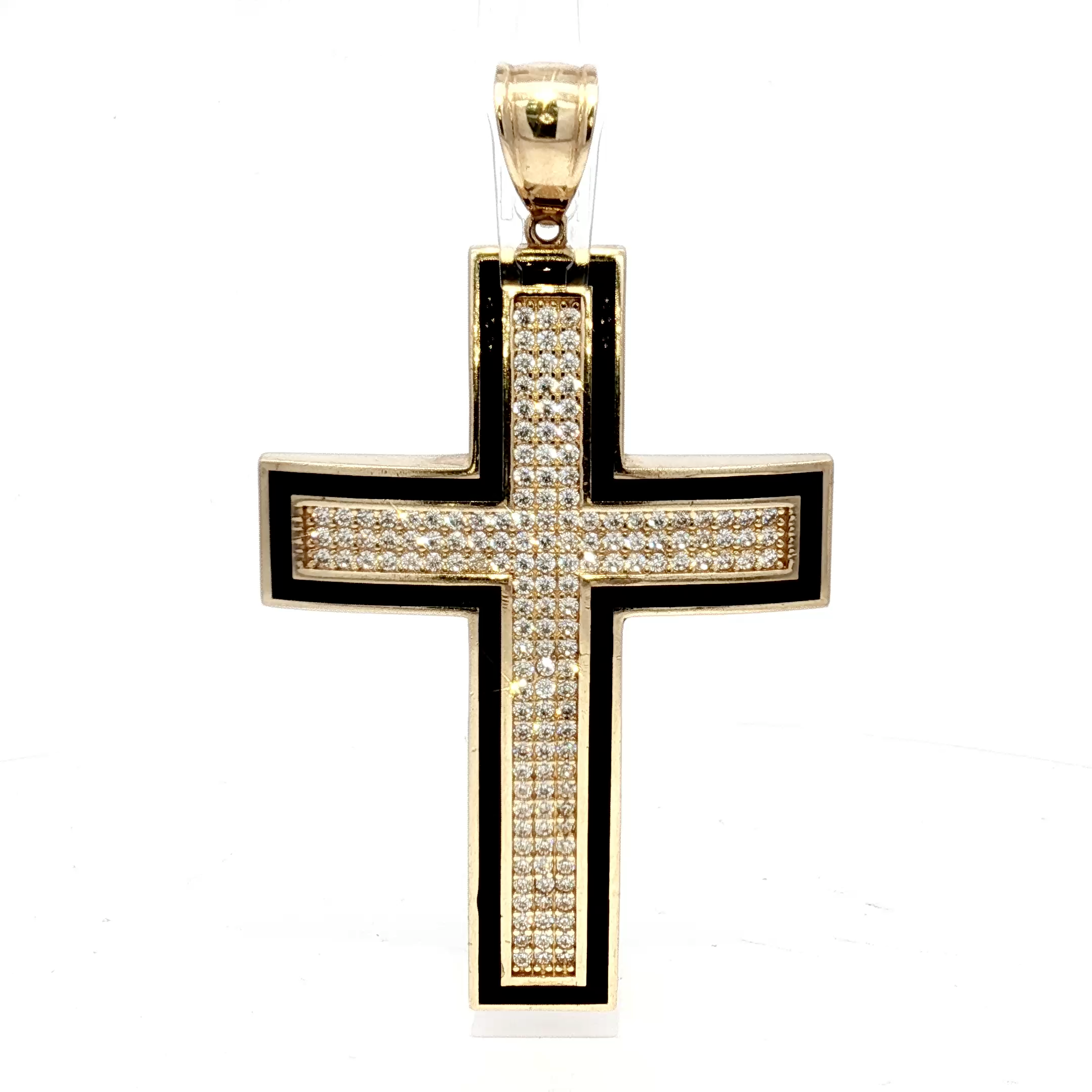 14K Yellow Gold Cross Pendant with Round Cut Diamonds